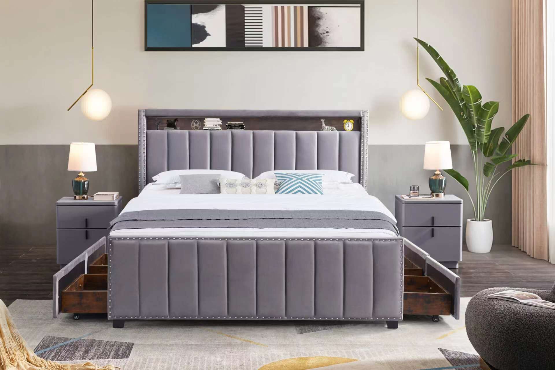 Image of bed mark - bed frame velvet with drawers.