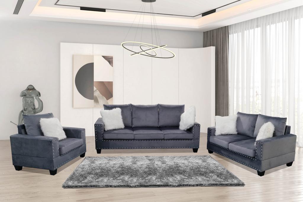Image of silvy sofa set 3 pieces velvet.