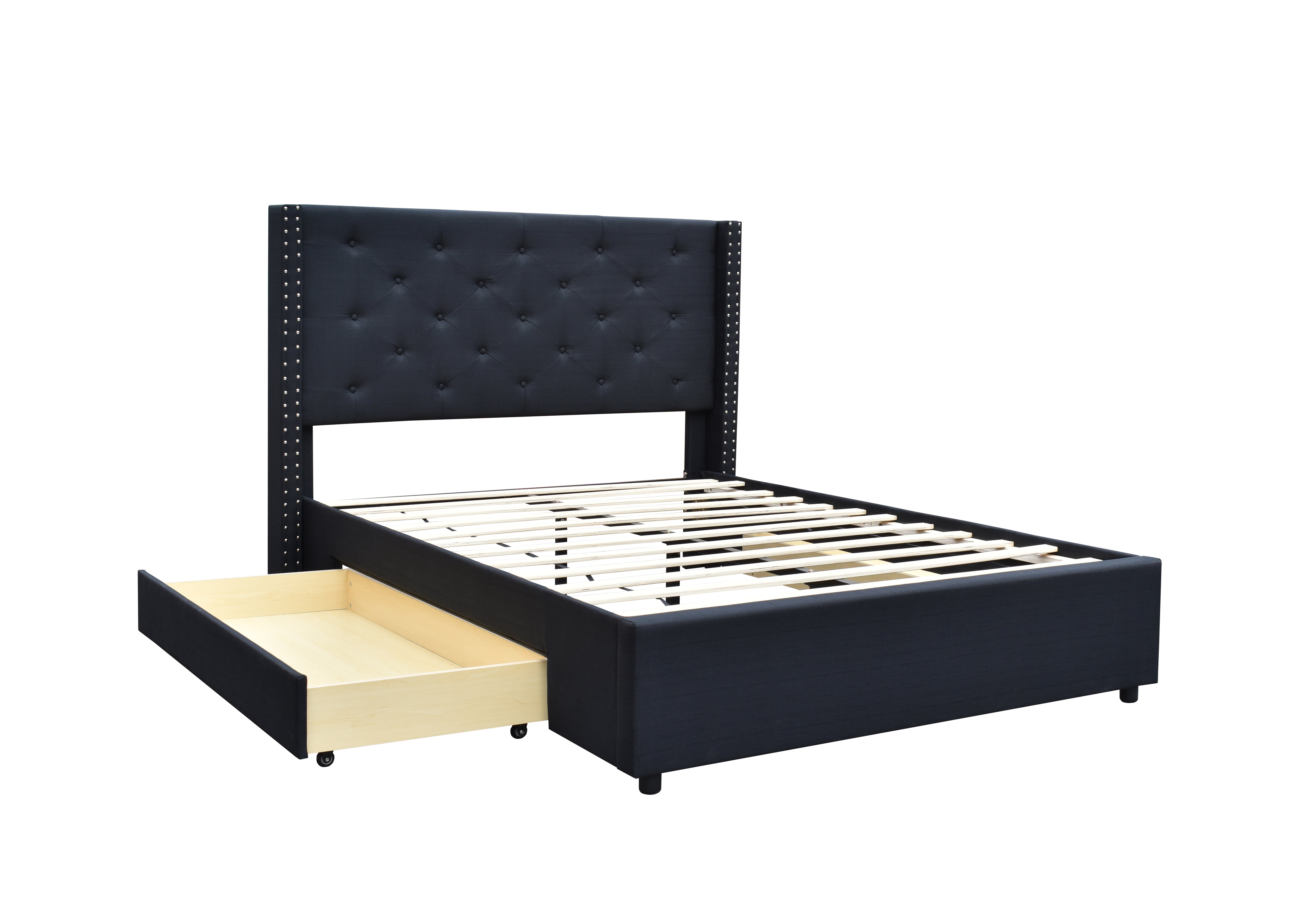 Image of bed sophia drawers - bed frame upholstered fabric.
