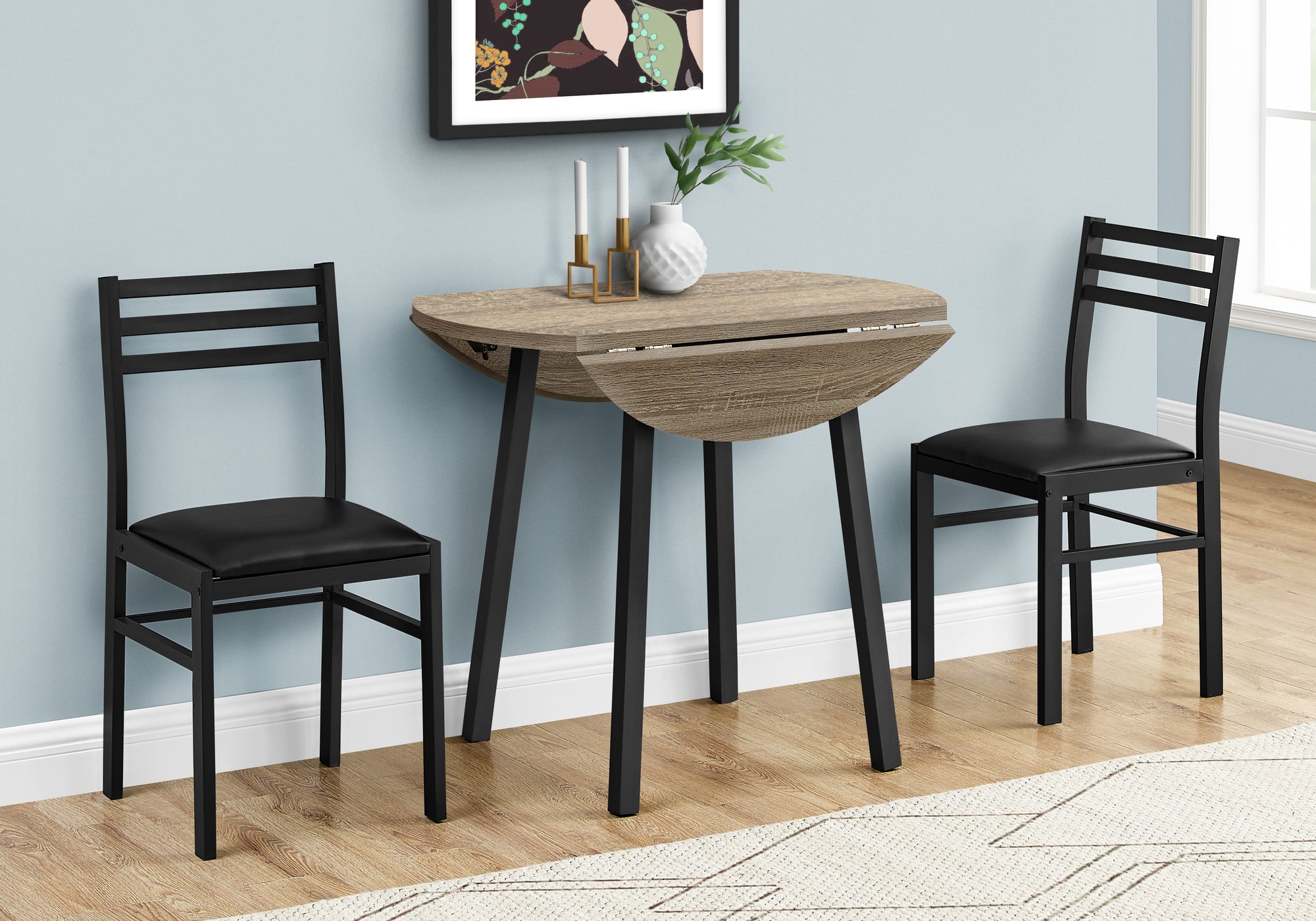 Image of dining set - 3pcs set dark taupe top black metal  i 1003.