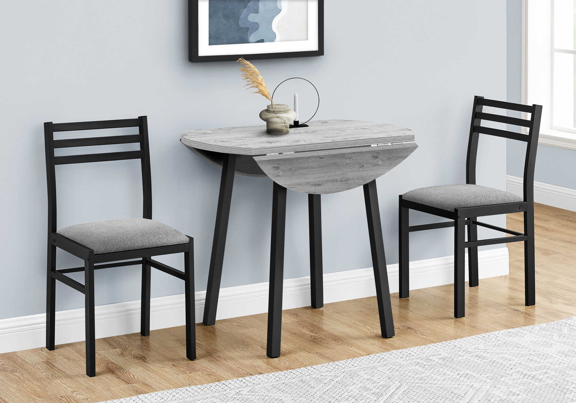 Image of dining set - 3pcs set  grey top  black metal i 1007.