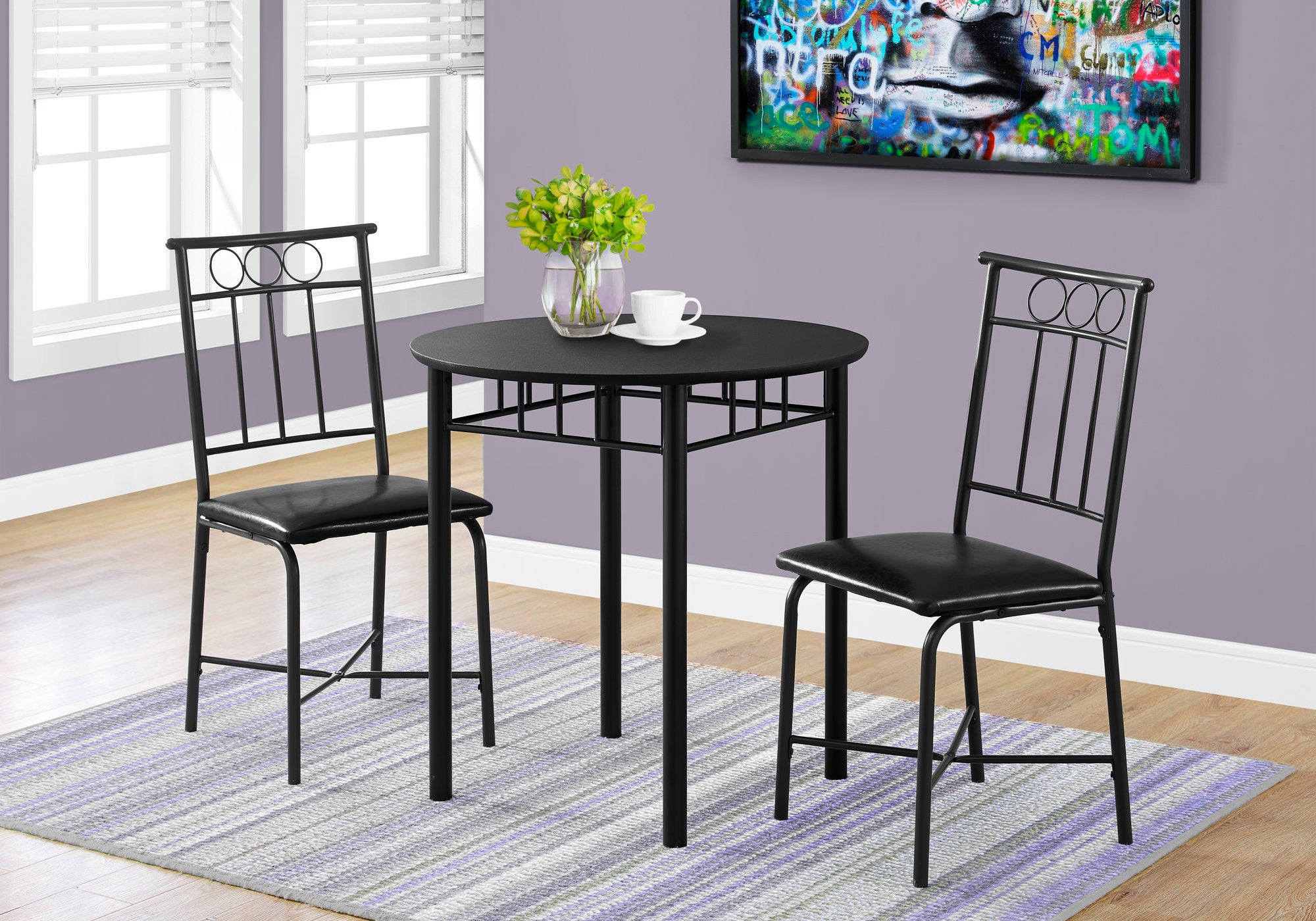 Image of dining set - 3pcs set black metal and top  i 1013.
