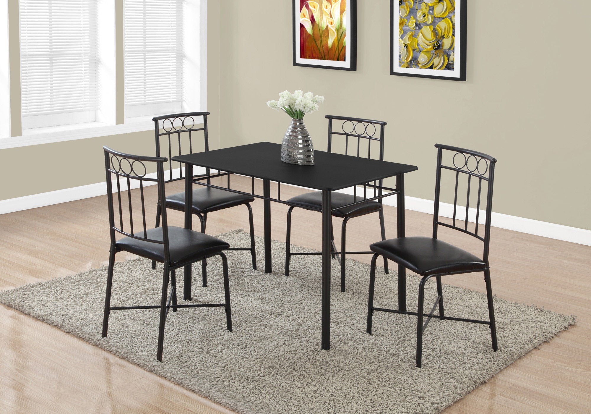 Image of dining set - 5pcs set black metal and top  i 1018.