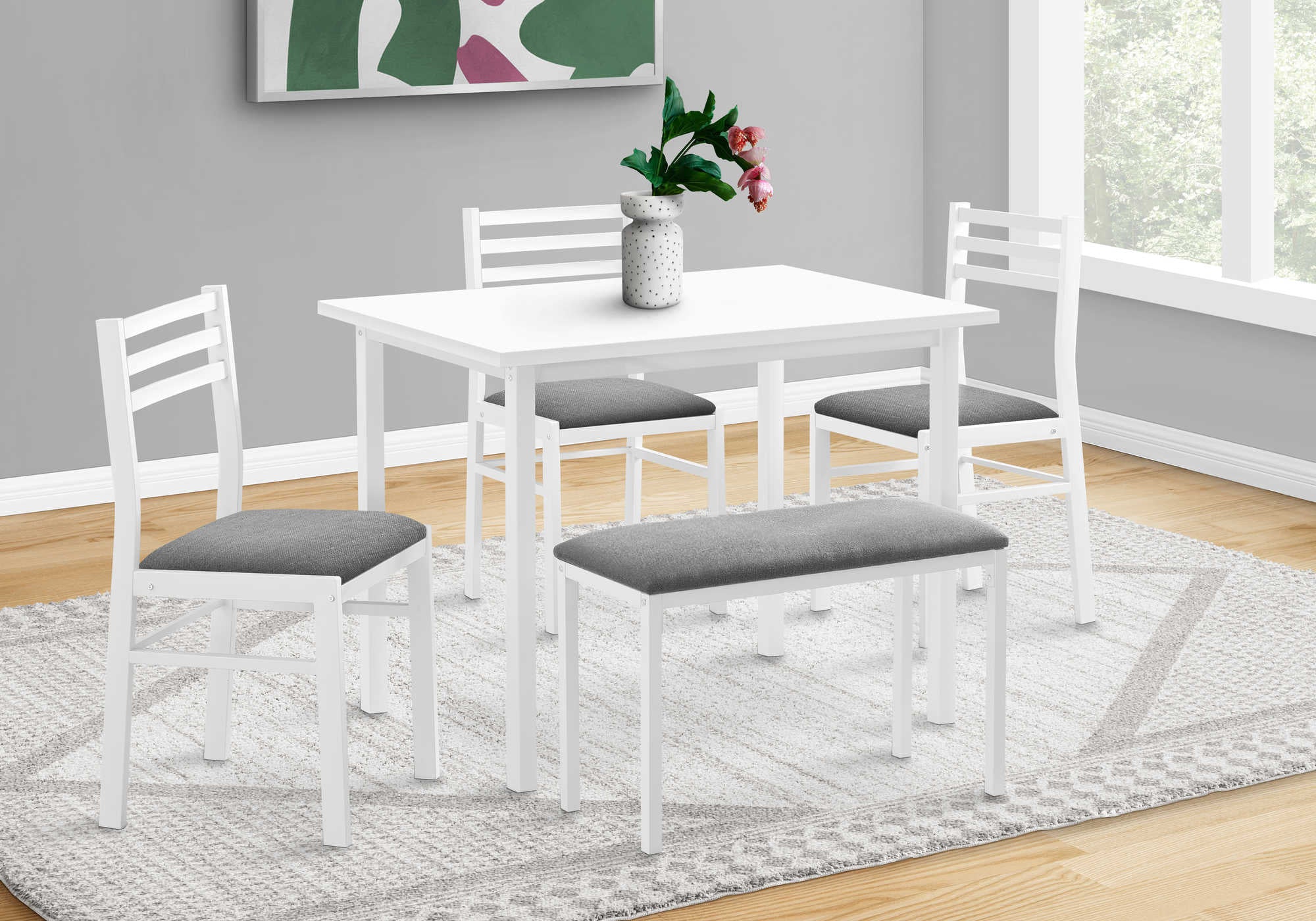 Image of dining set - 5pcs set  white top  white metal i 1031.