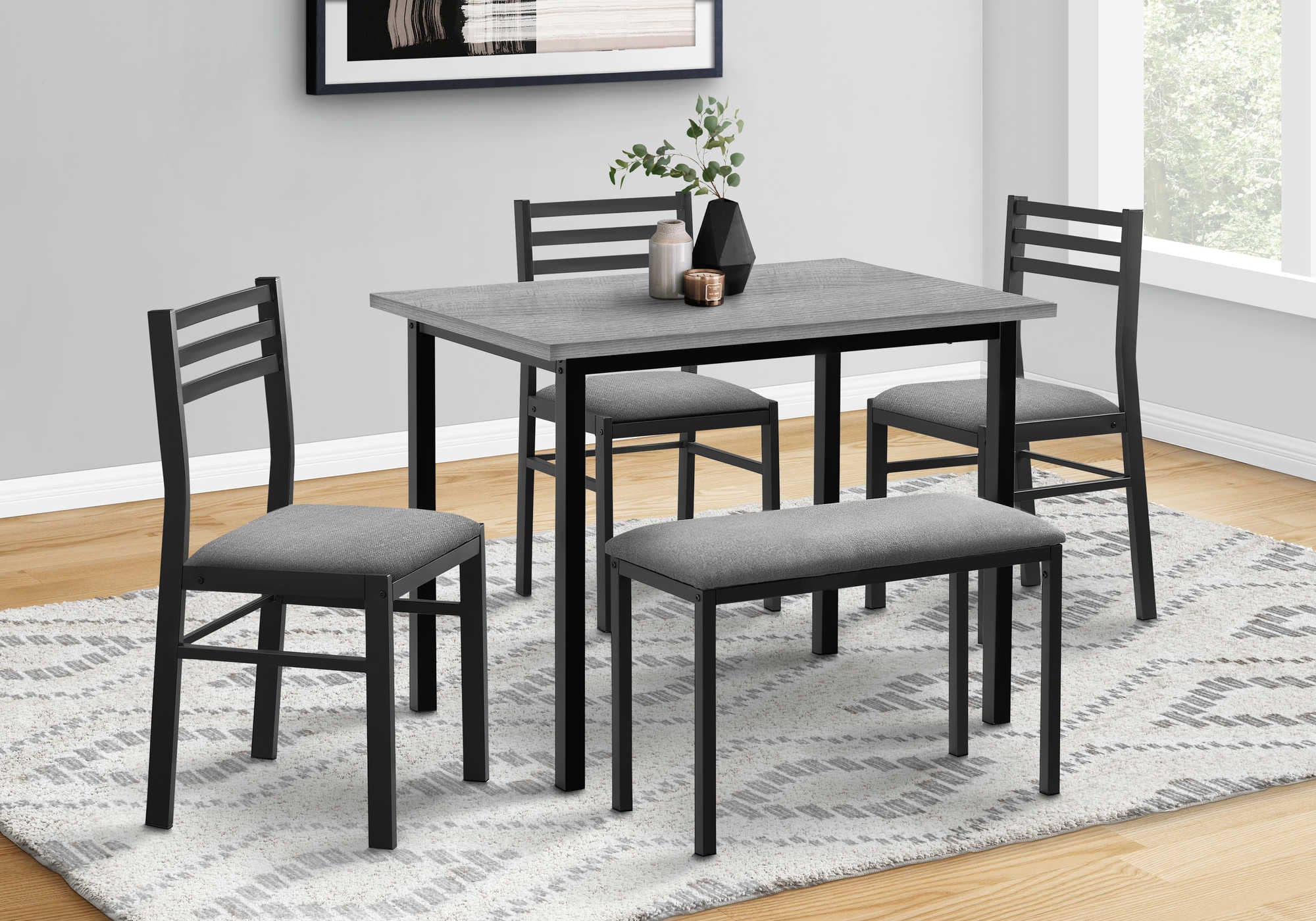 Image of dining set - 5pcs set  grey top  black metal i 1037.