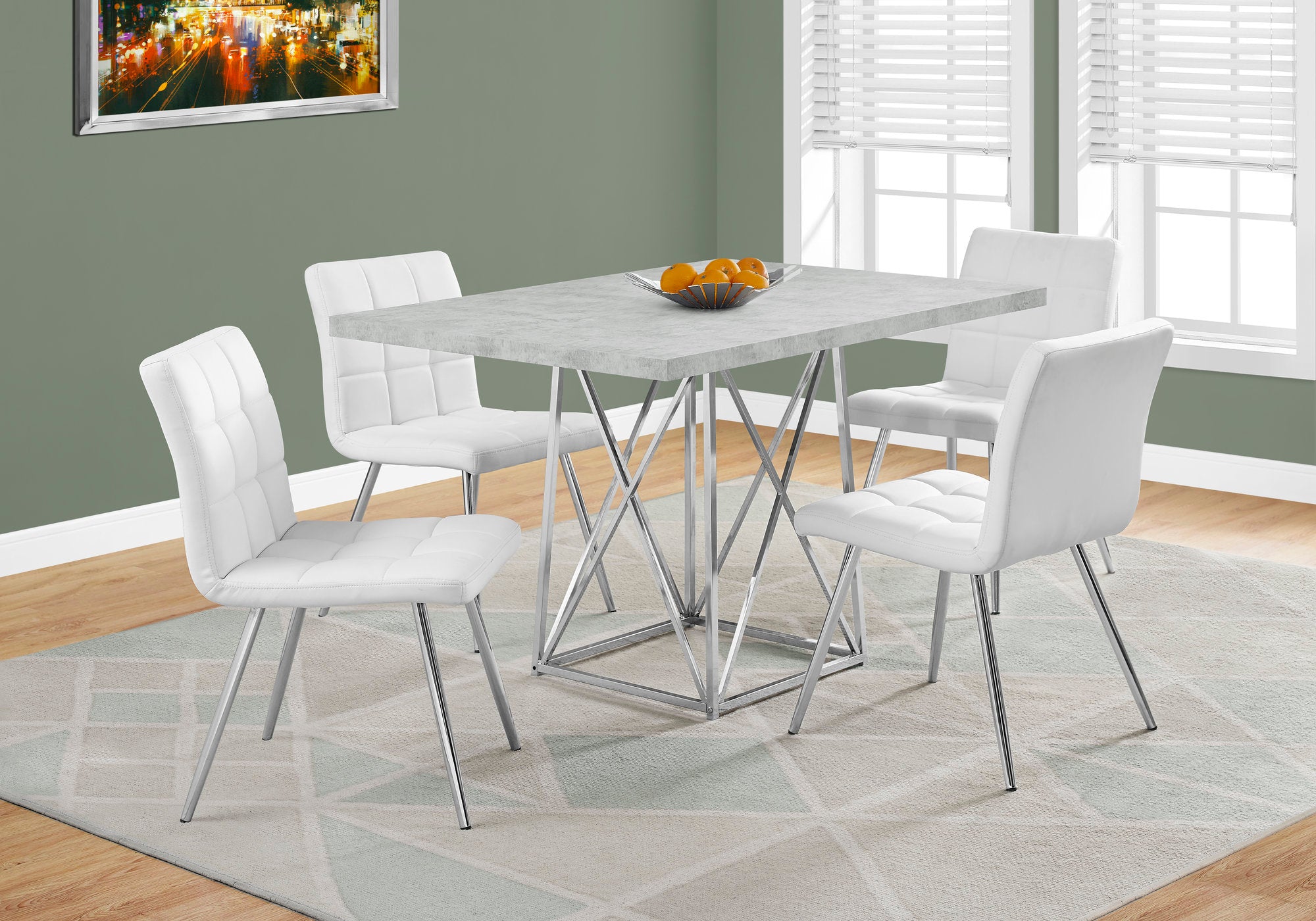 Image of dining table - 36inch x 48inch grey cement chrome metal  i 1043.
