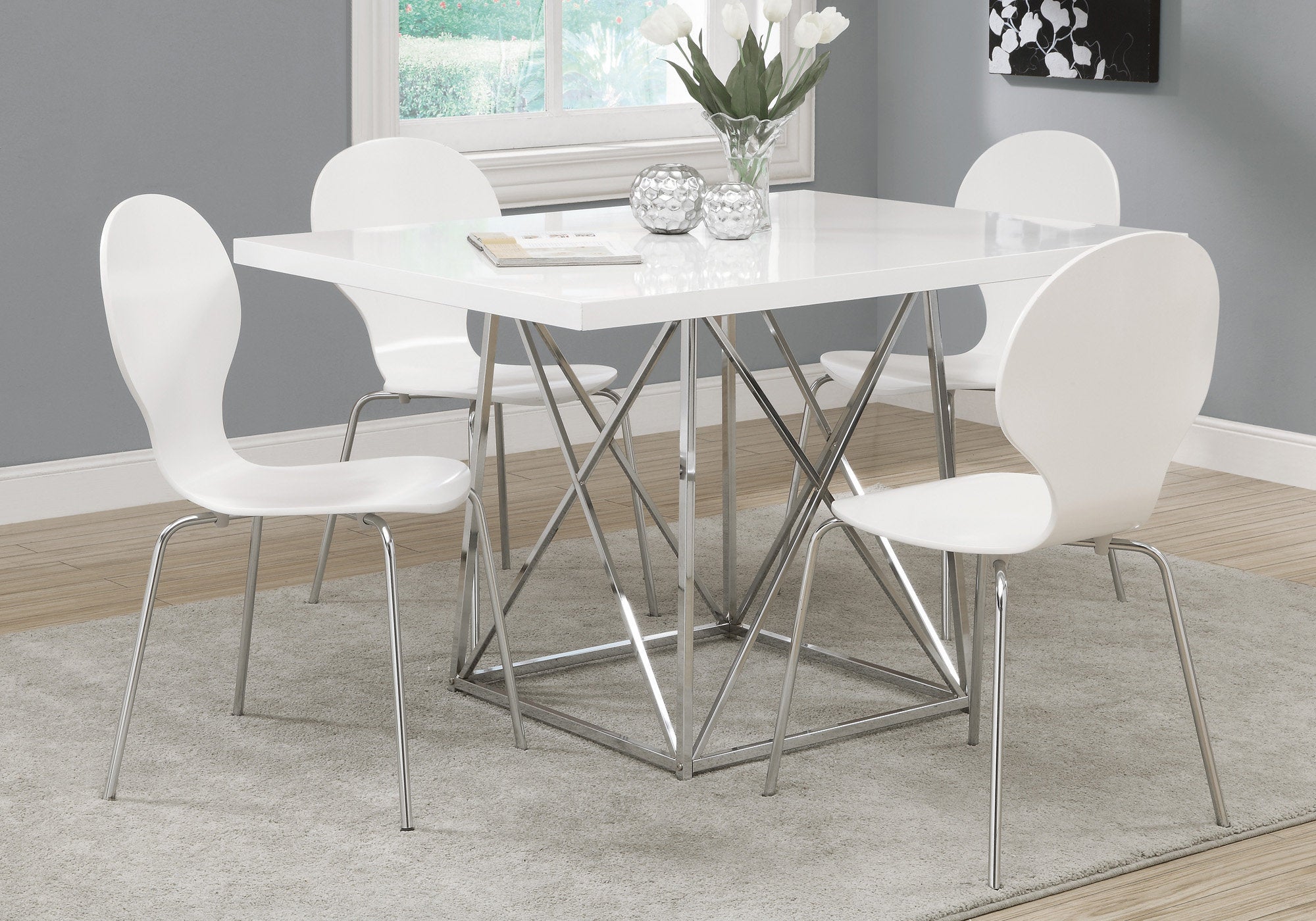 dining table 36x 48 white glossy chrome metal  i1046