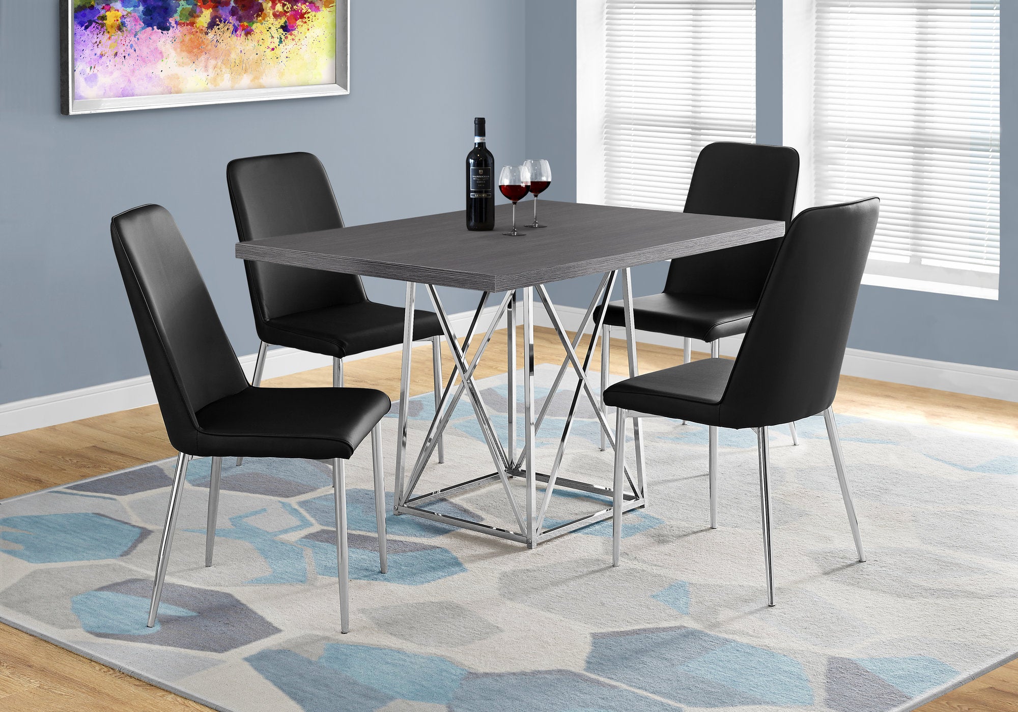 dining table 36x 48 grey chrome metal i1059