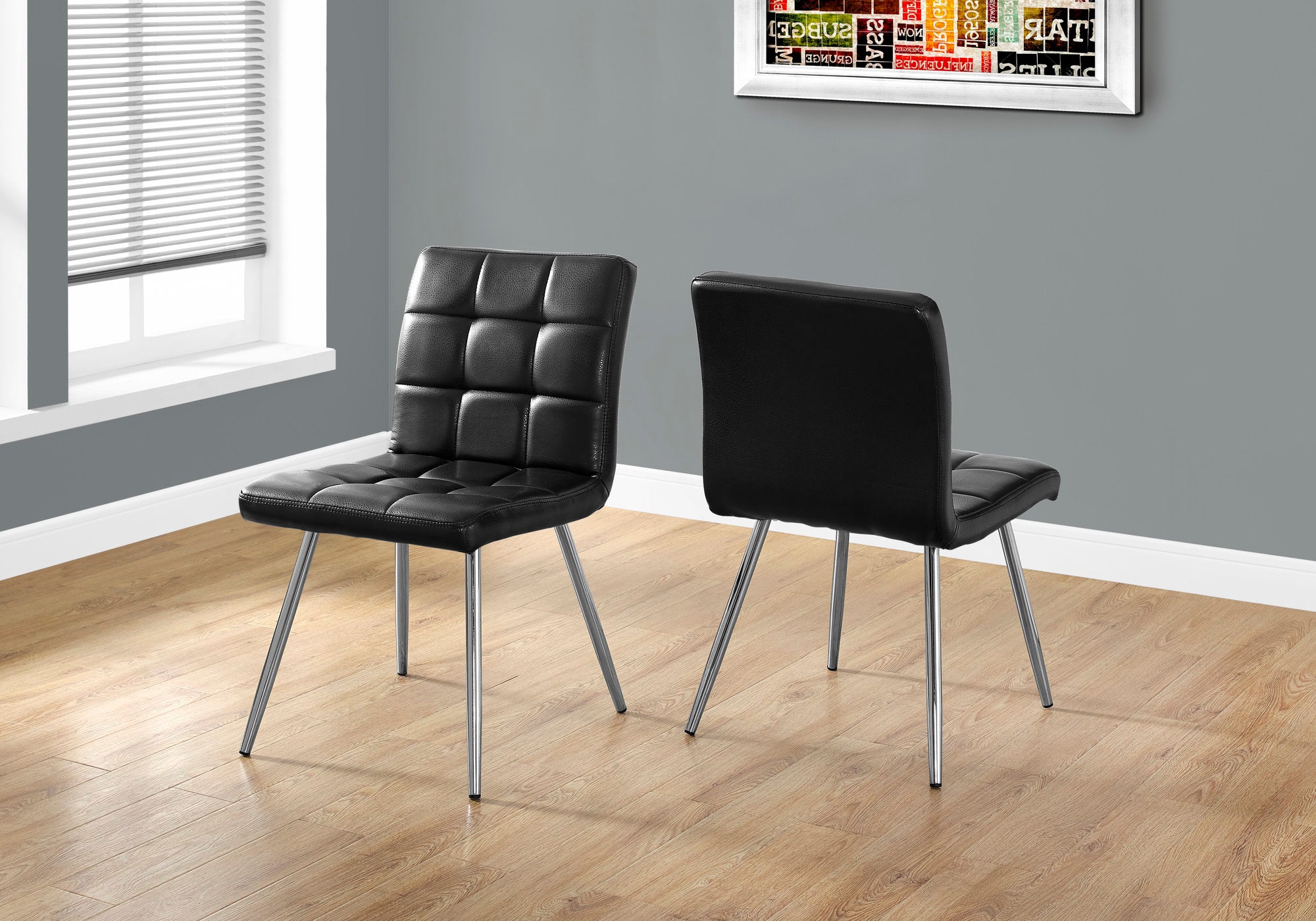 Image of dining chair - 2pcs 32inch h black leather-look chrome  i 1073.