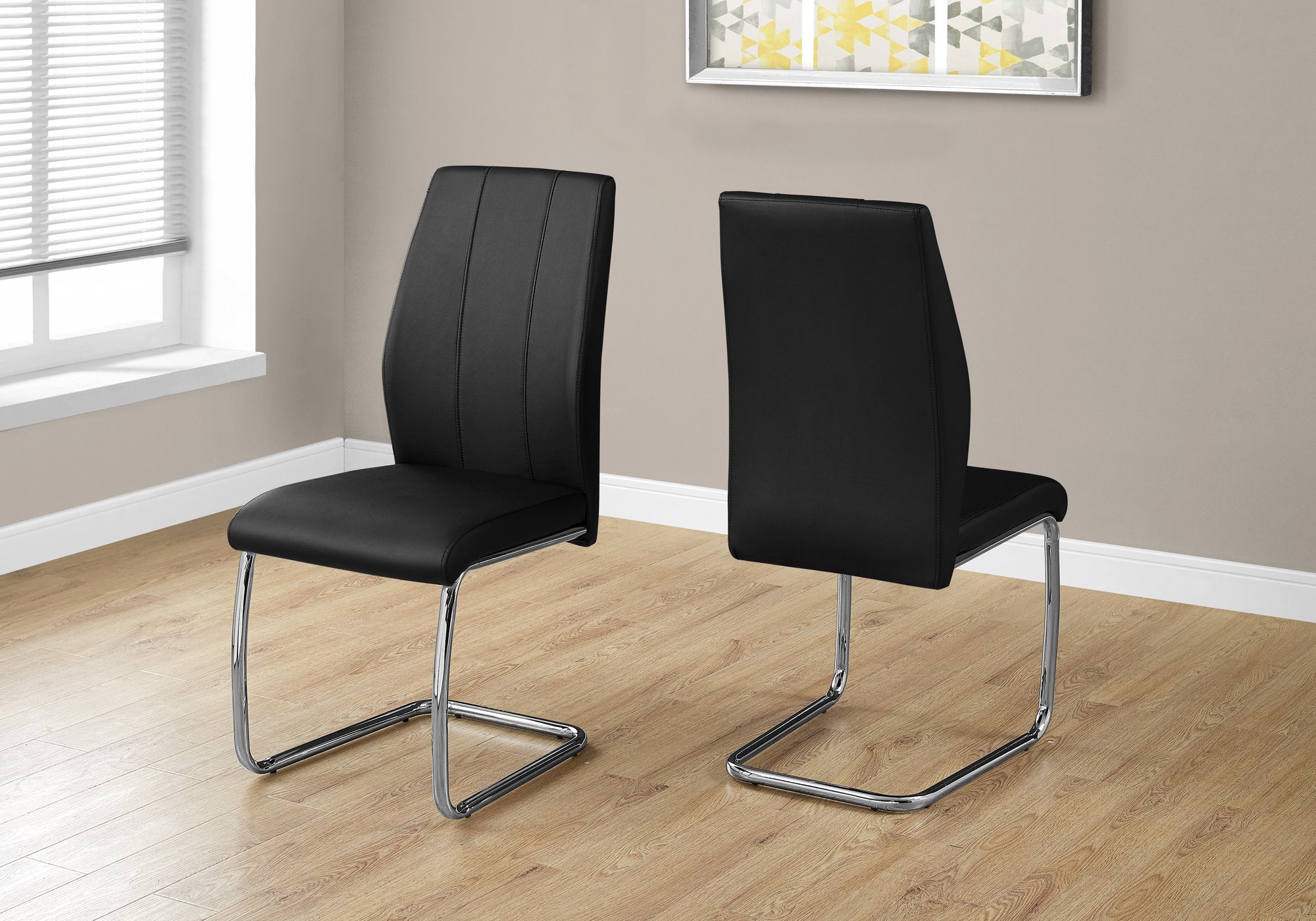 Image of dining chair - 2pcs 39inch h black leather-look chrome  i 1076.