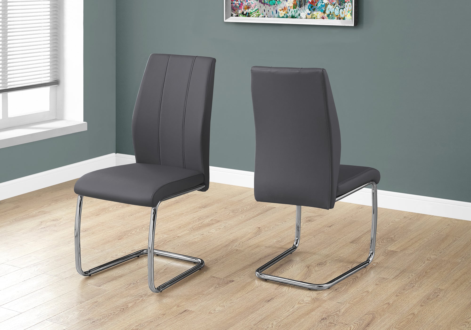 Image of dining chair - 2pcs 39inch h grey leather-look chrome  i 1077.