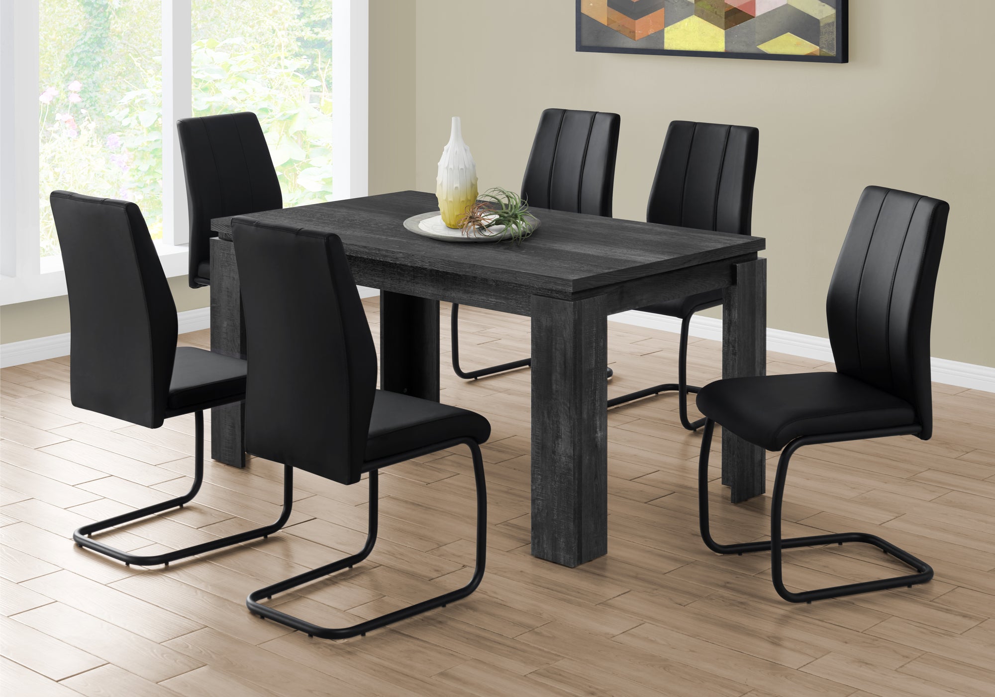Image of dining table - 36inch x 60inch black reclaimed wood-look  i 1089.