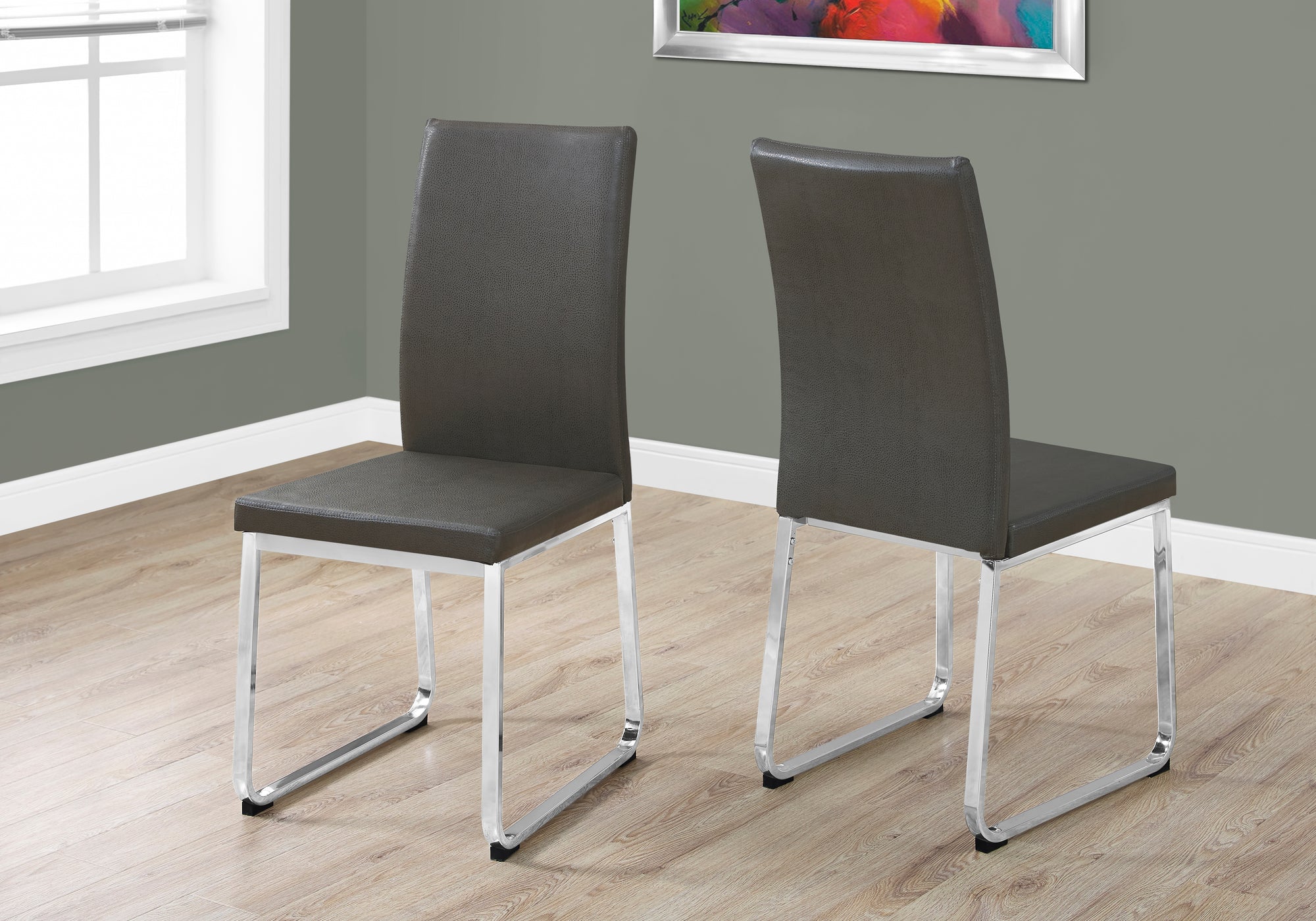Image of dining chair - 2pcs 38inch h grey leather-look chrome  i 1094.