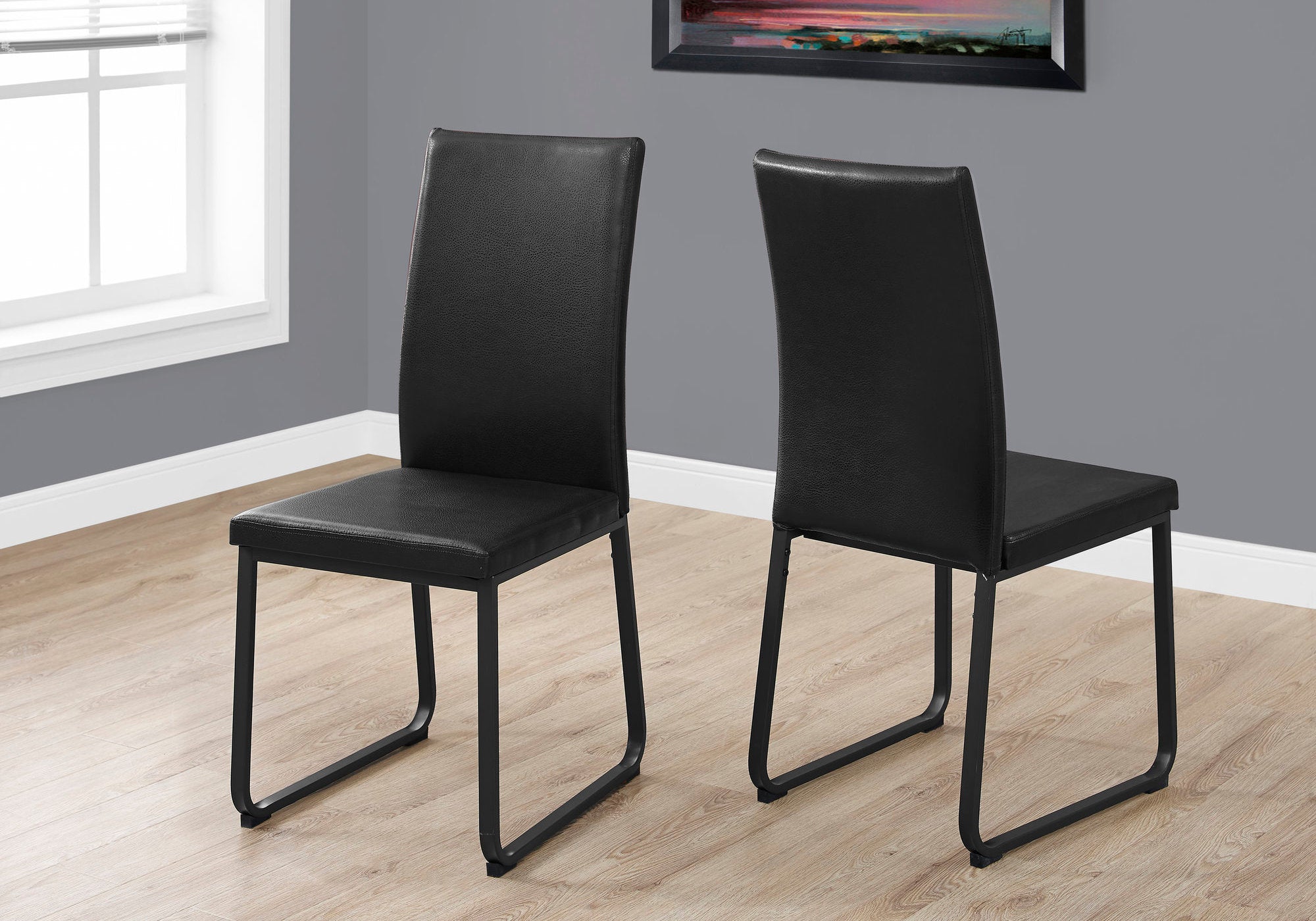 Image of dining chair - 2pcs 38inch h black leather-look black  i 1106.