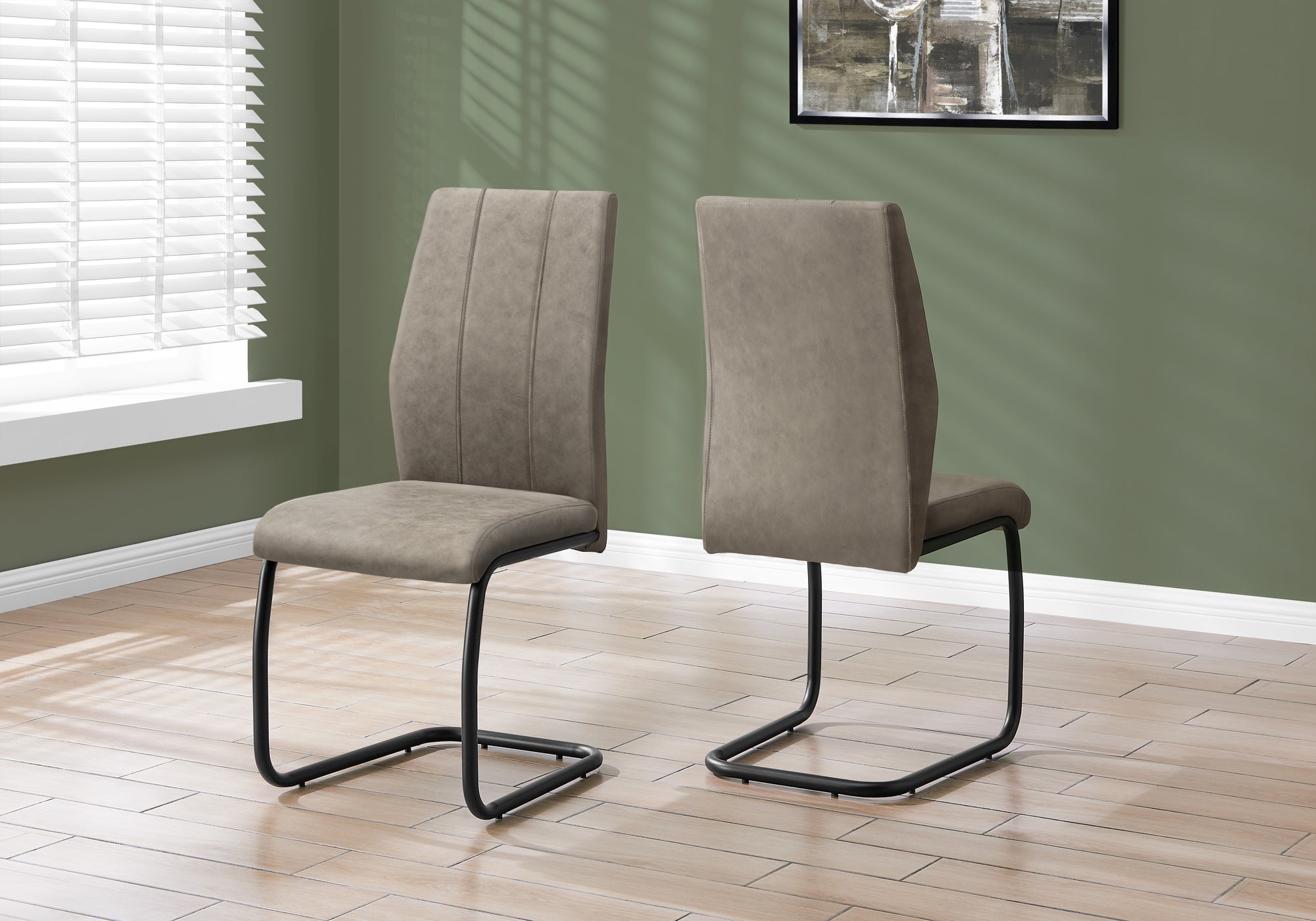 Image of dining chair - 2pcs 39inch h taupe fabric black metal  i 1114.