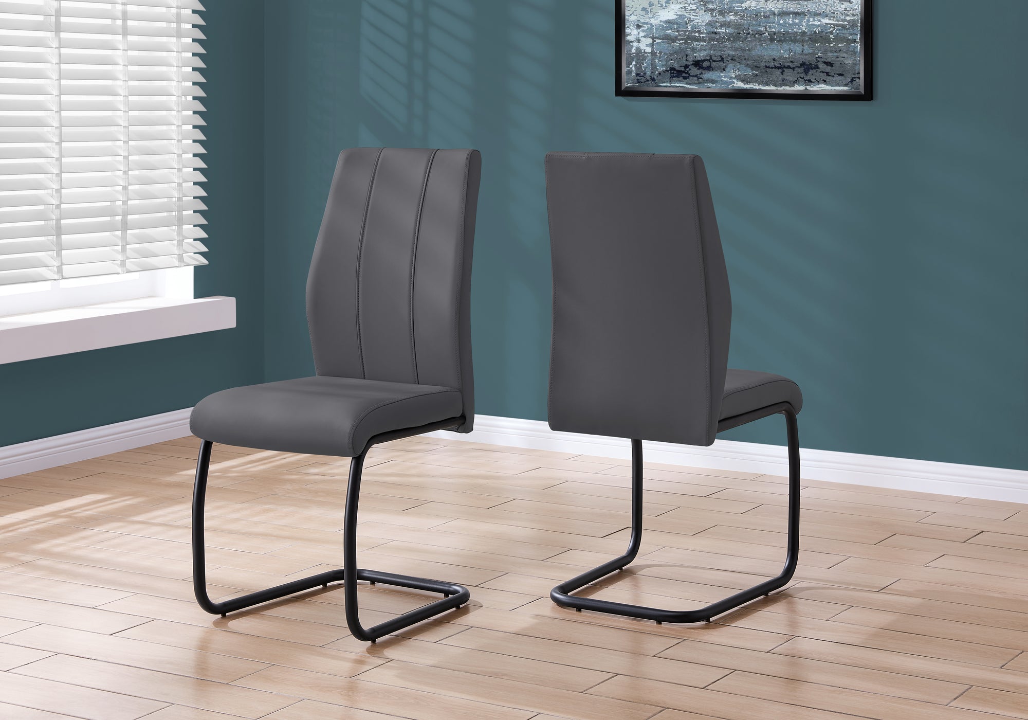 Image of dining chair - 2pcs 39inch h grey leather-look metal  i 1124.
