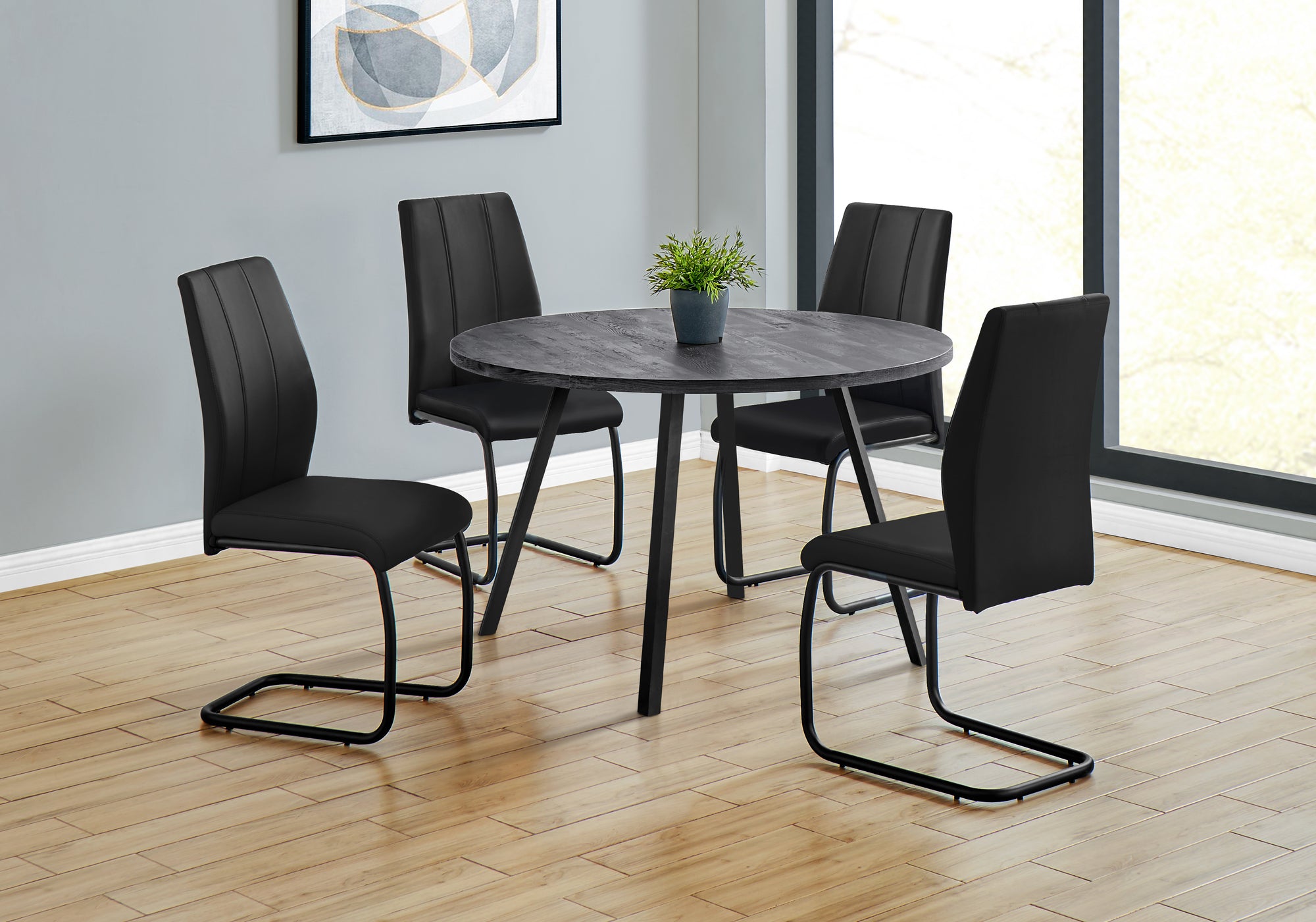 Image of dining table - 48inch dia/ black reclaimed wood black metal  i 1153.