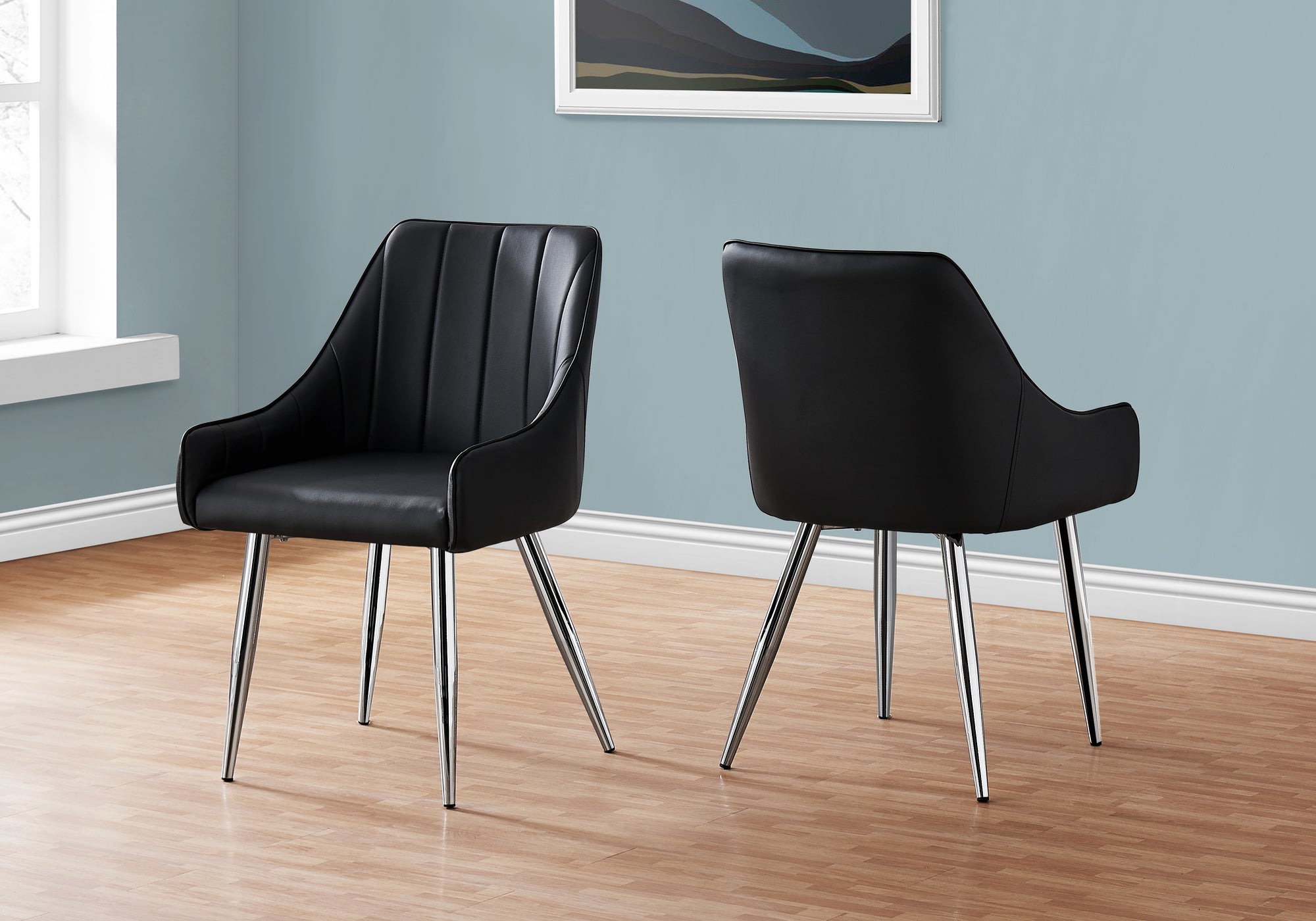 Image of dining chair - 2pcs 33inch h black leather-look chrome  i 1185.