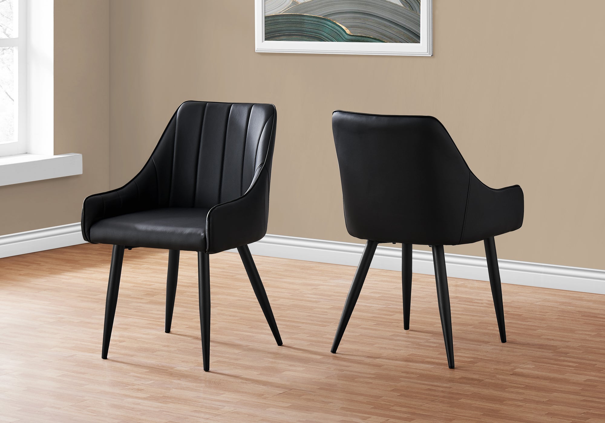 Image of dining chair - 2pcs 33inch h black leather-look black  i 1187.
