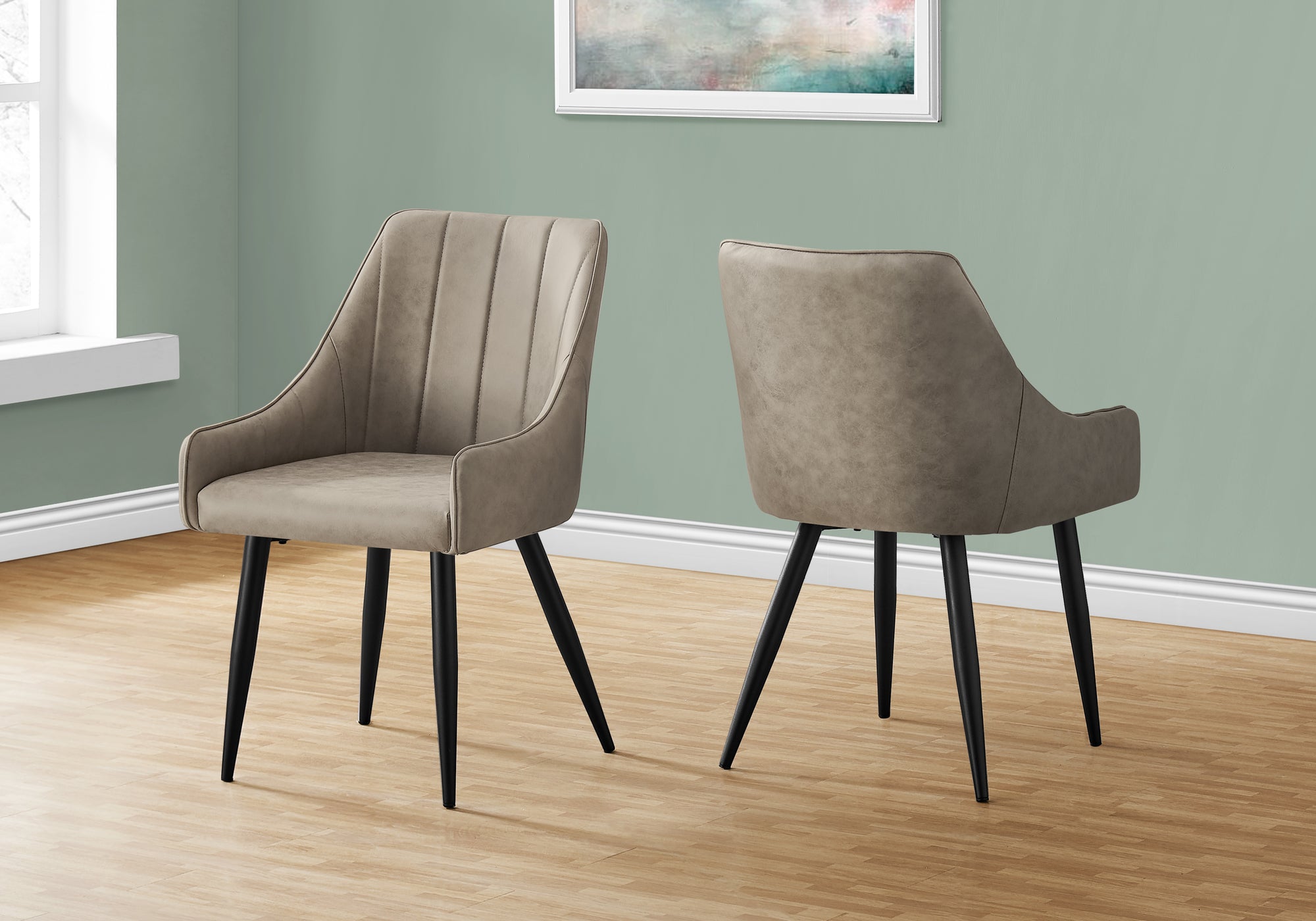 Image of dining chair - 2pcs 33inch h taupe fabric black metal  i 1188.