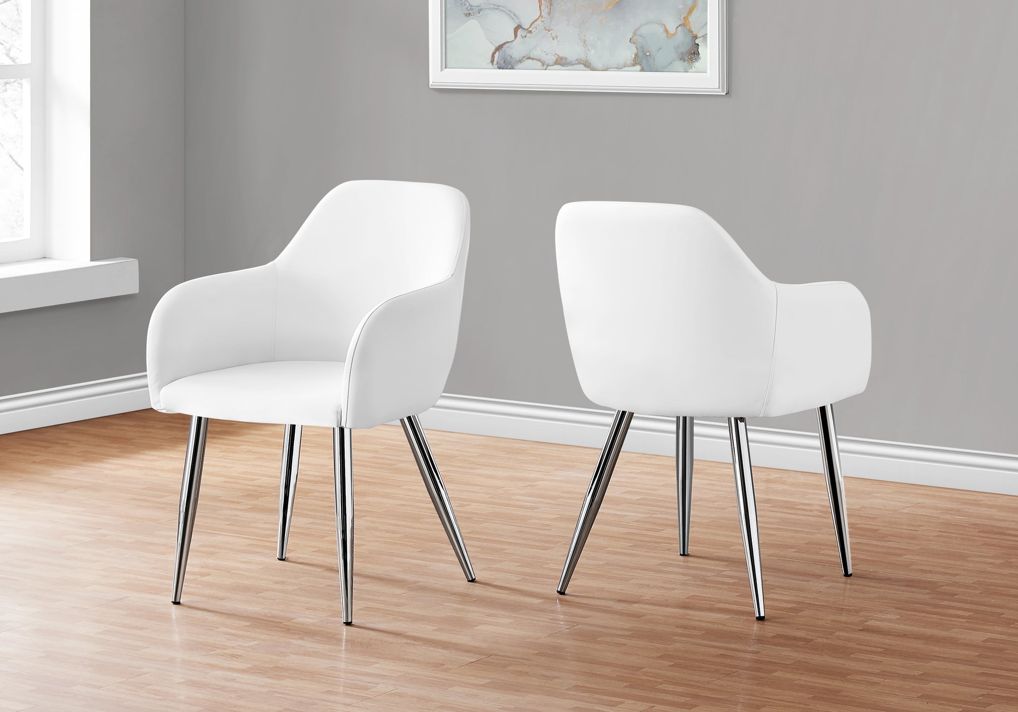Image of dining chair - 2pcs 33inch h white leather-look chrome  i 1190.