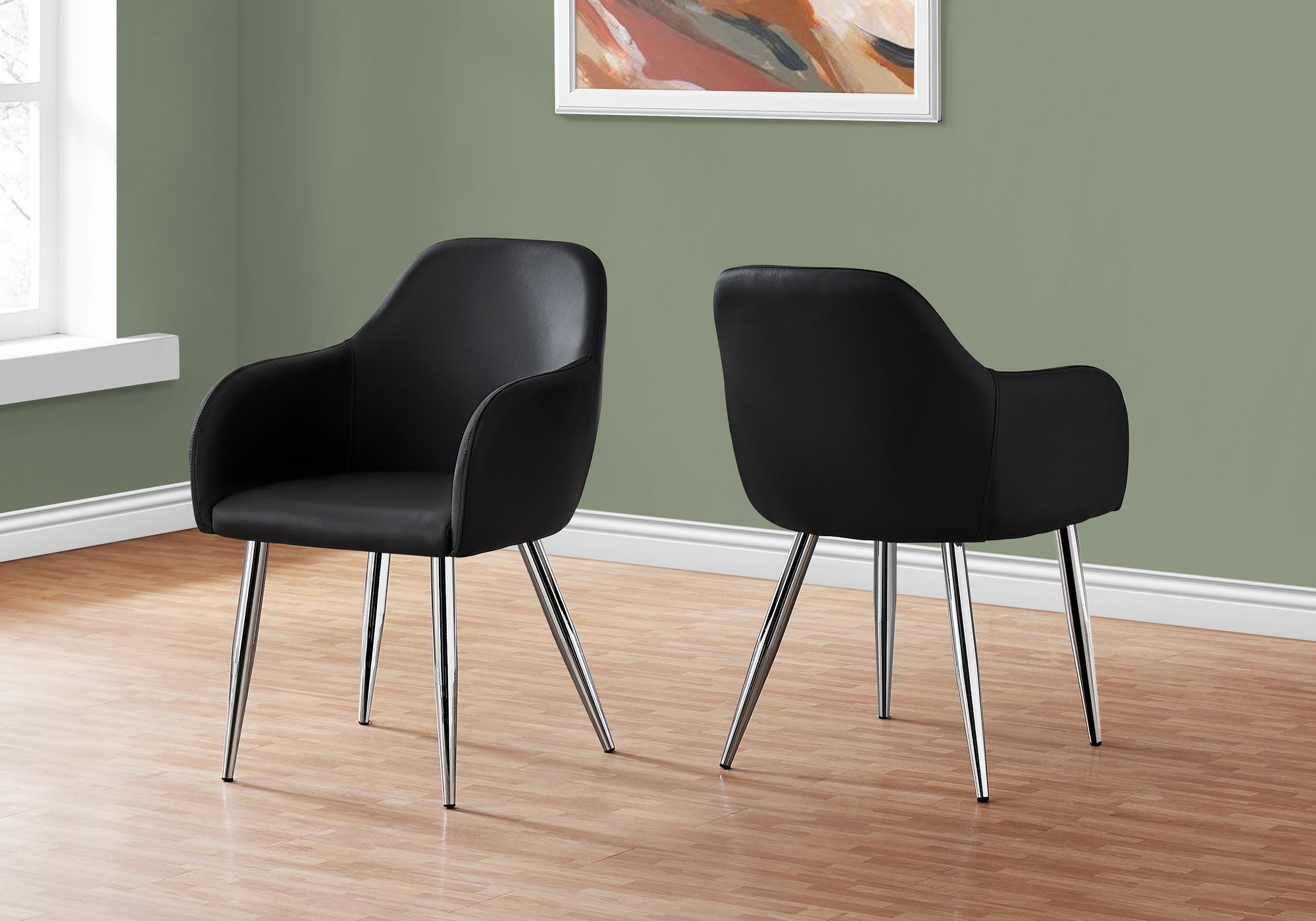 Image of dining chair - 2pcs 33inch h black leather-look chrome  i 1191.