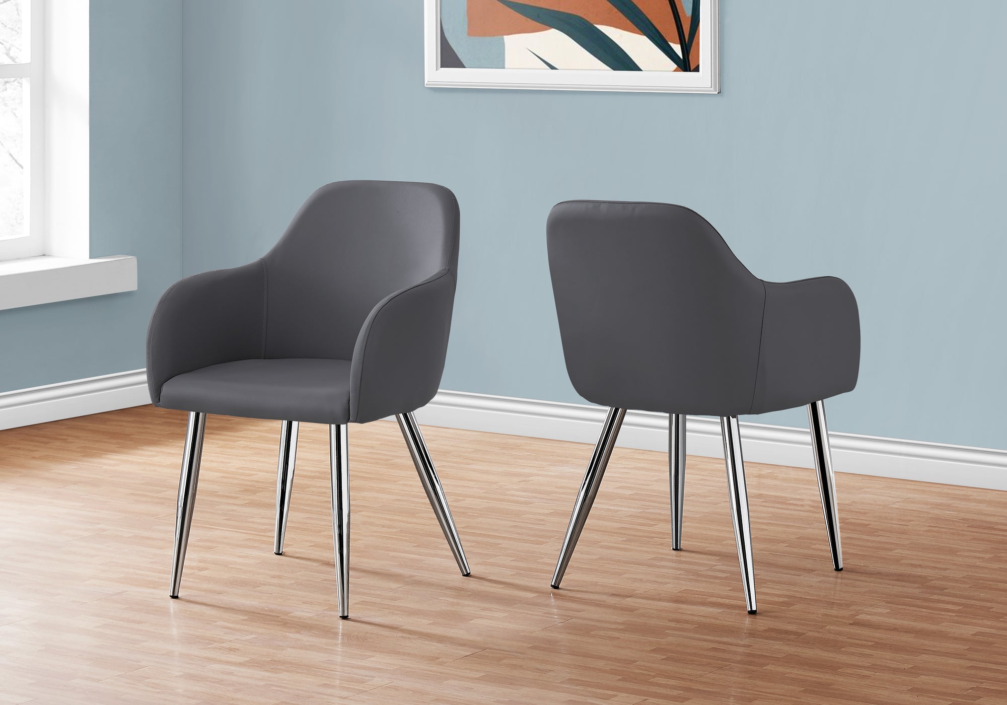 Image of dining chair - 2pcs 33inch h grey leather-look chrome  i 1192.