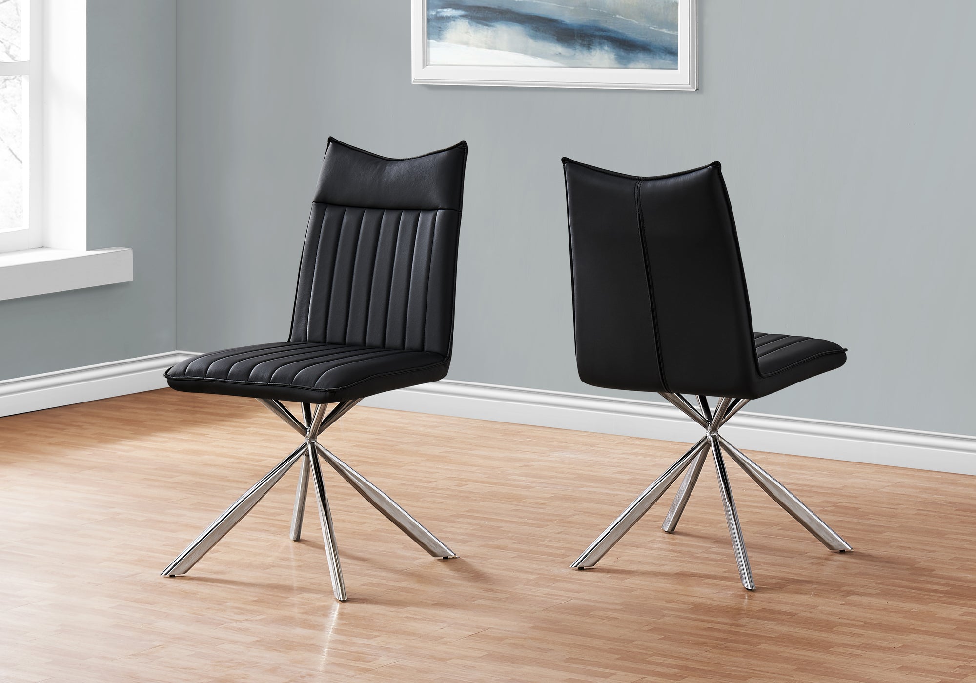 Image of dining chair - 2pcs 36inch h black leather-look chrome  i 1213.