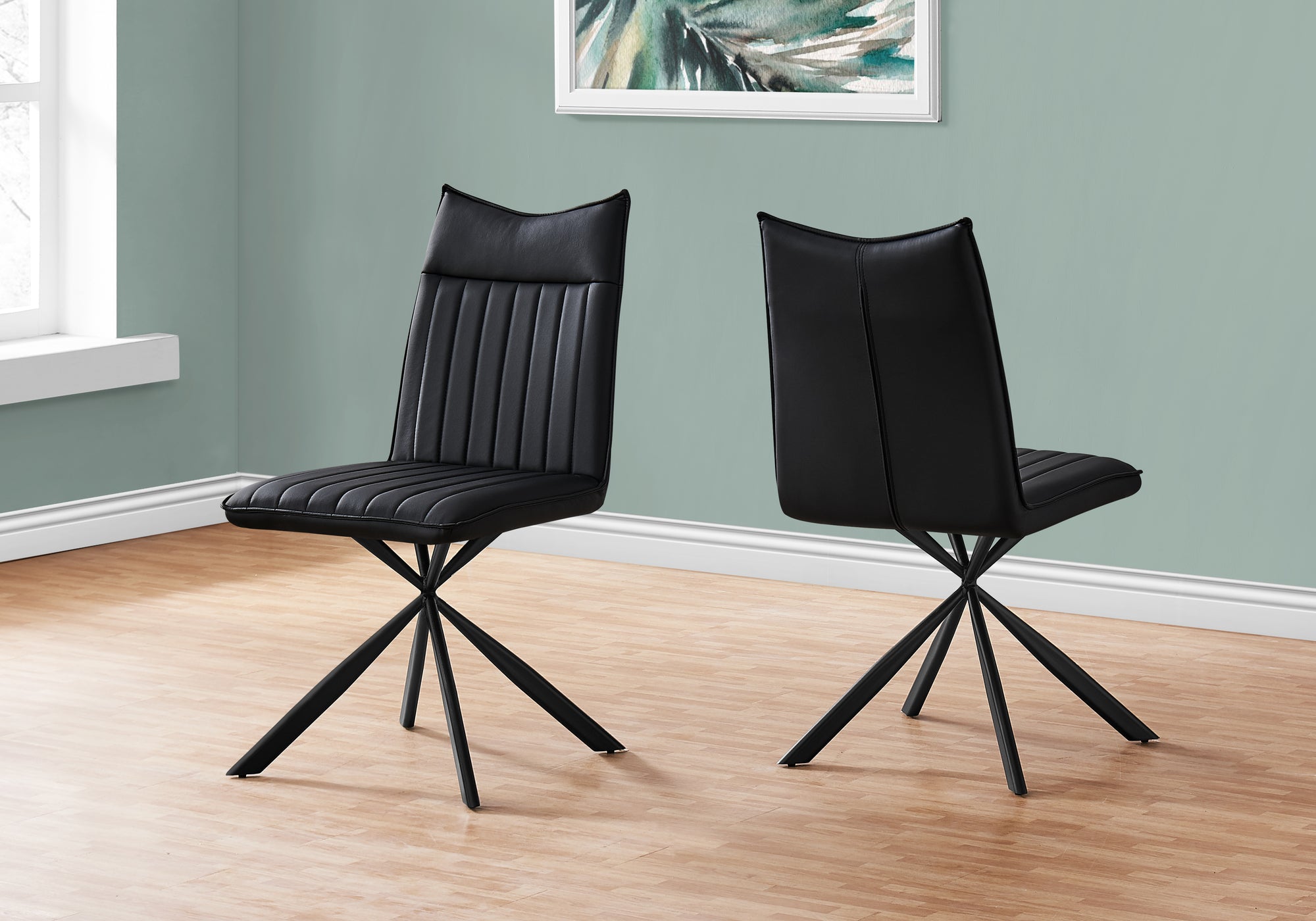 Image of dining chair - 2pcs 36inch h black leather-look black  i 1215.
