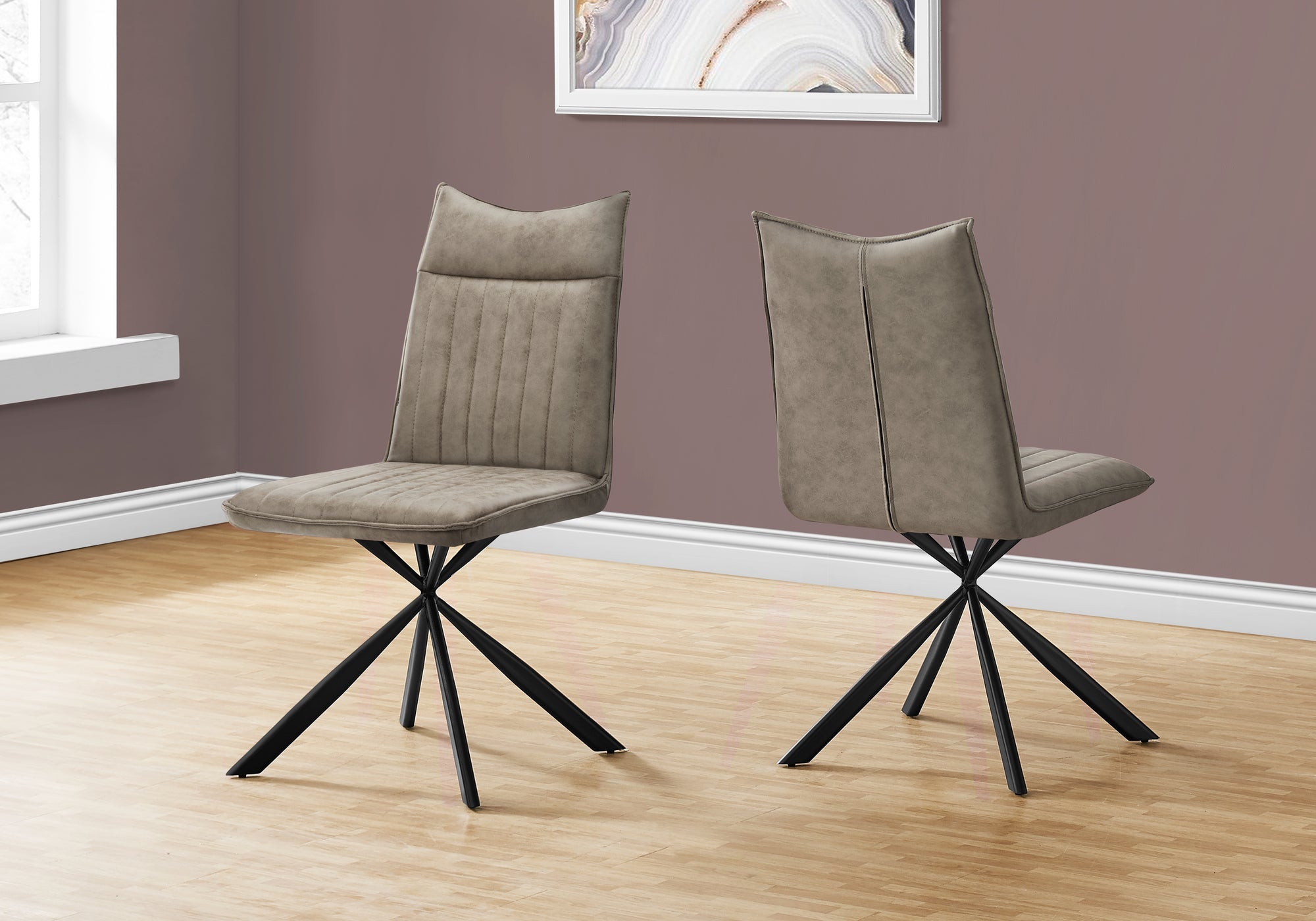 Image of dining chair - 2pcs 36inch h taupe fabric black metal  i 1216.
