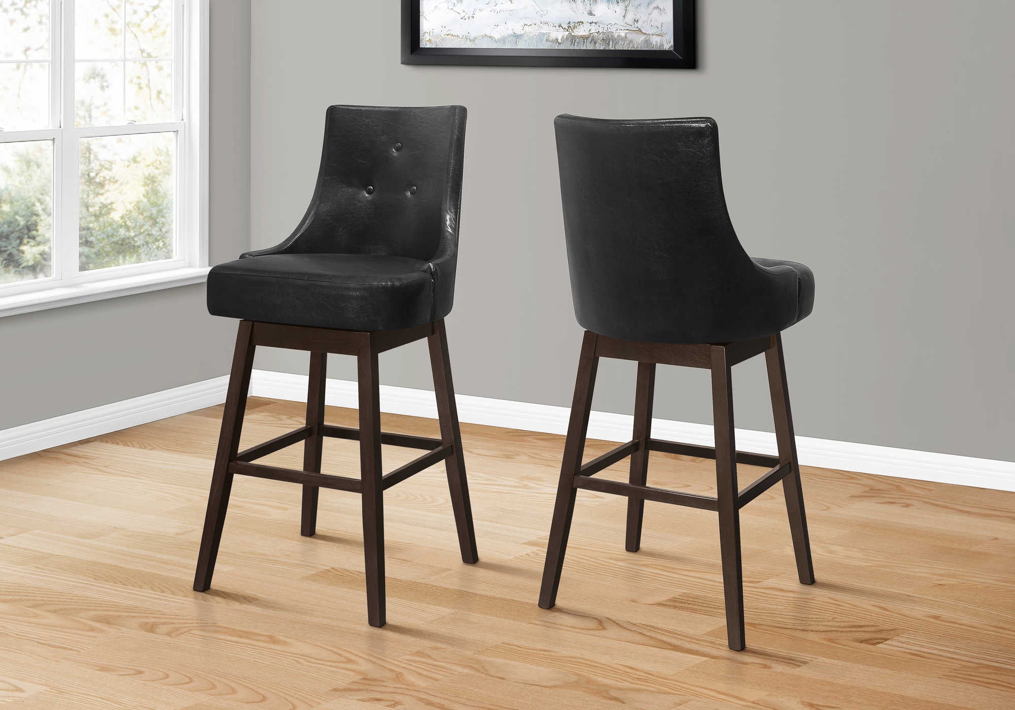 Image of barstool - 2pcs  46h  black leather-look  swivel i 1242.