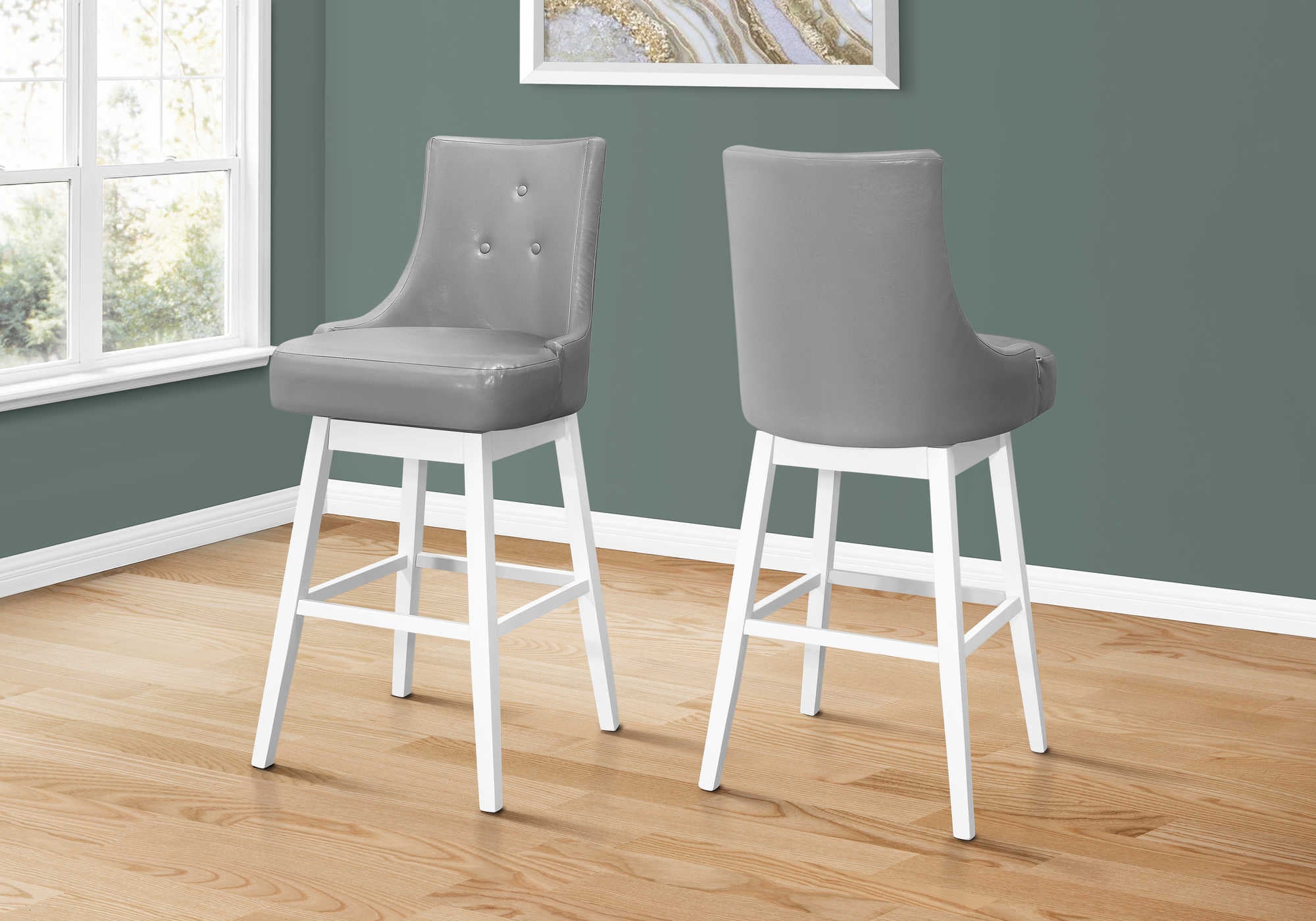 Image of barstool - 2pcs  46h  grey leather-look  swivel i 1243.