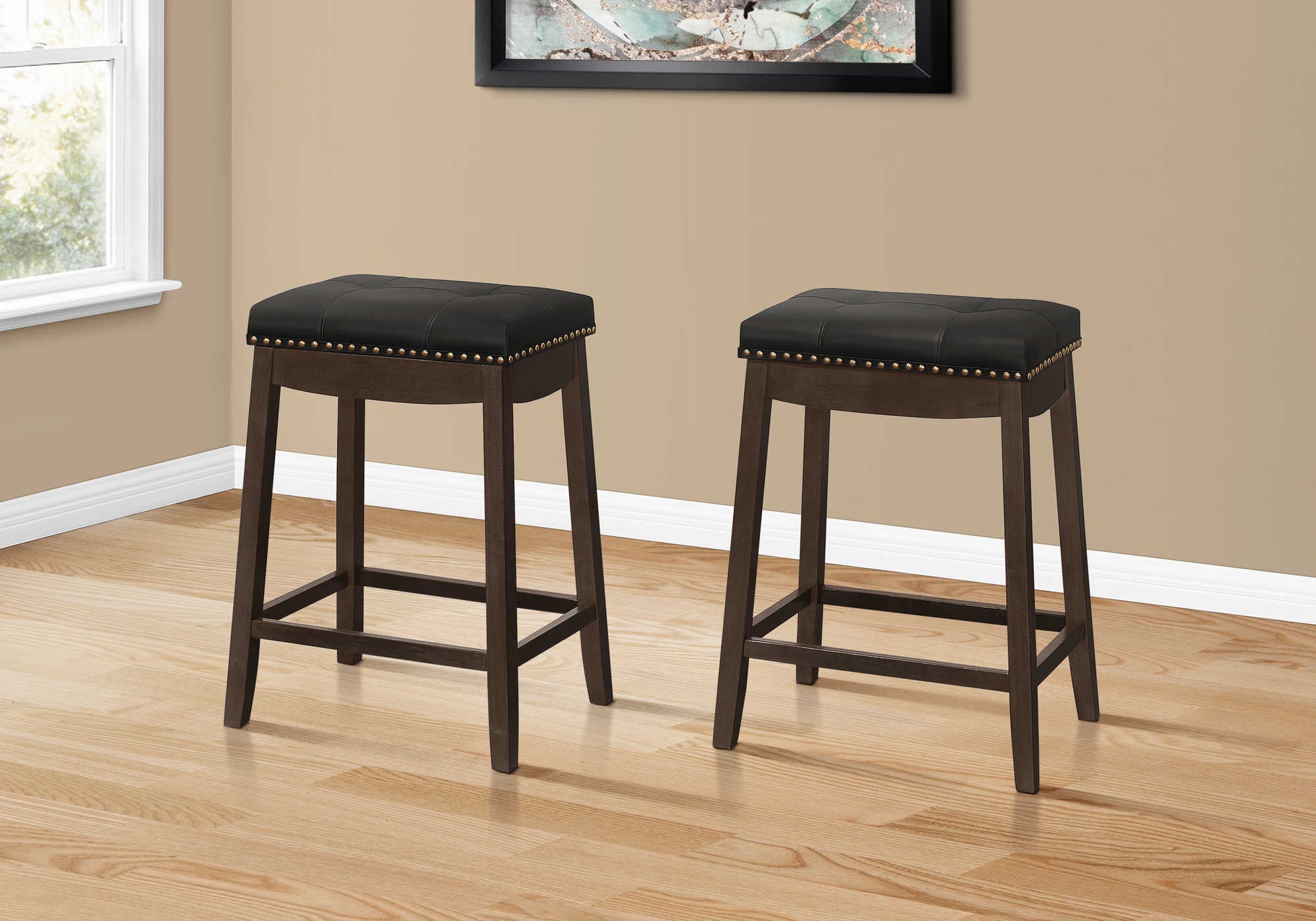 Image of barstool - 2pcs  24h  black leather-look  espresso i 1261.