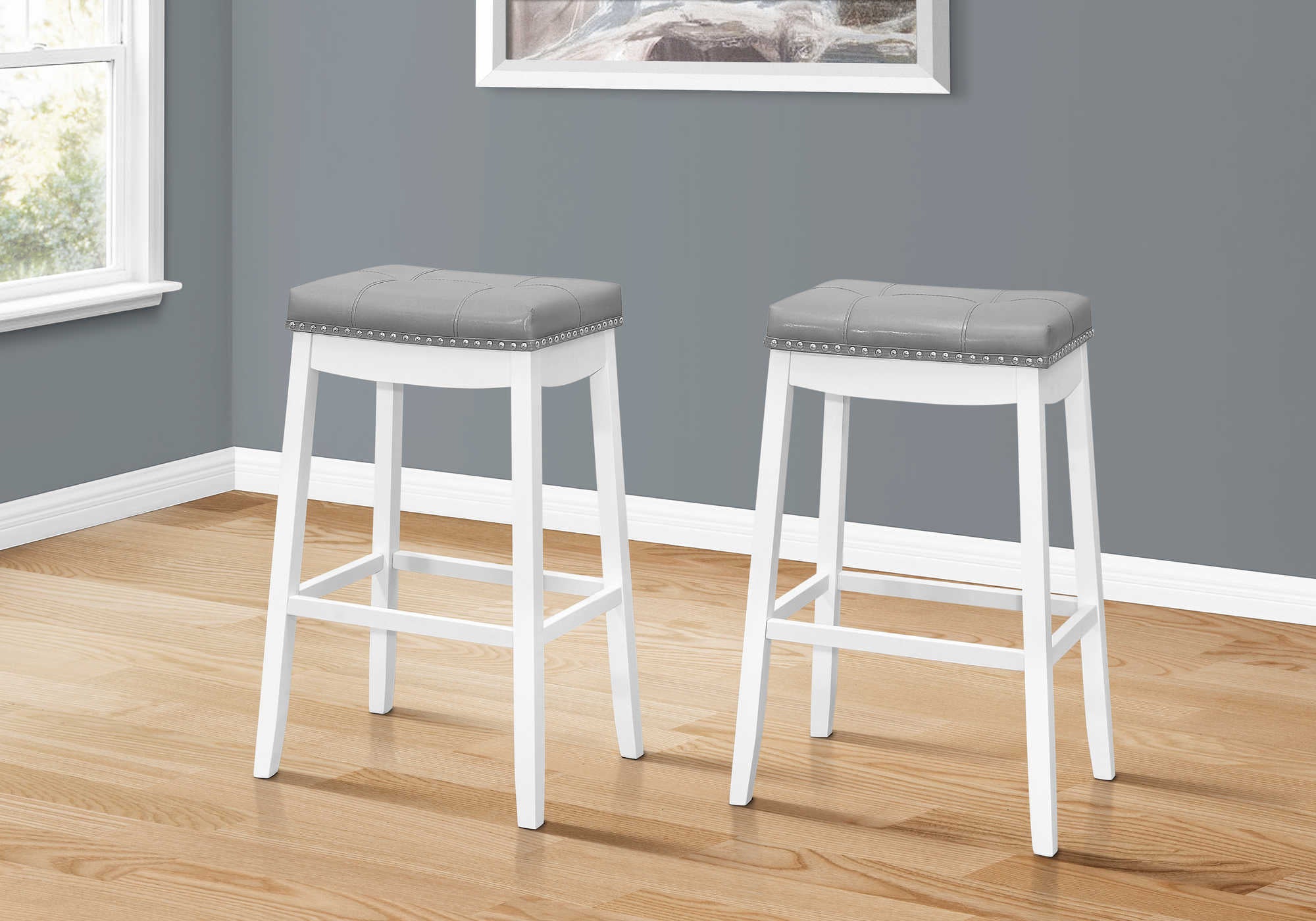 Image of barstool - 2pcs  29h  grey leather-look  white i 1262.