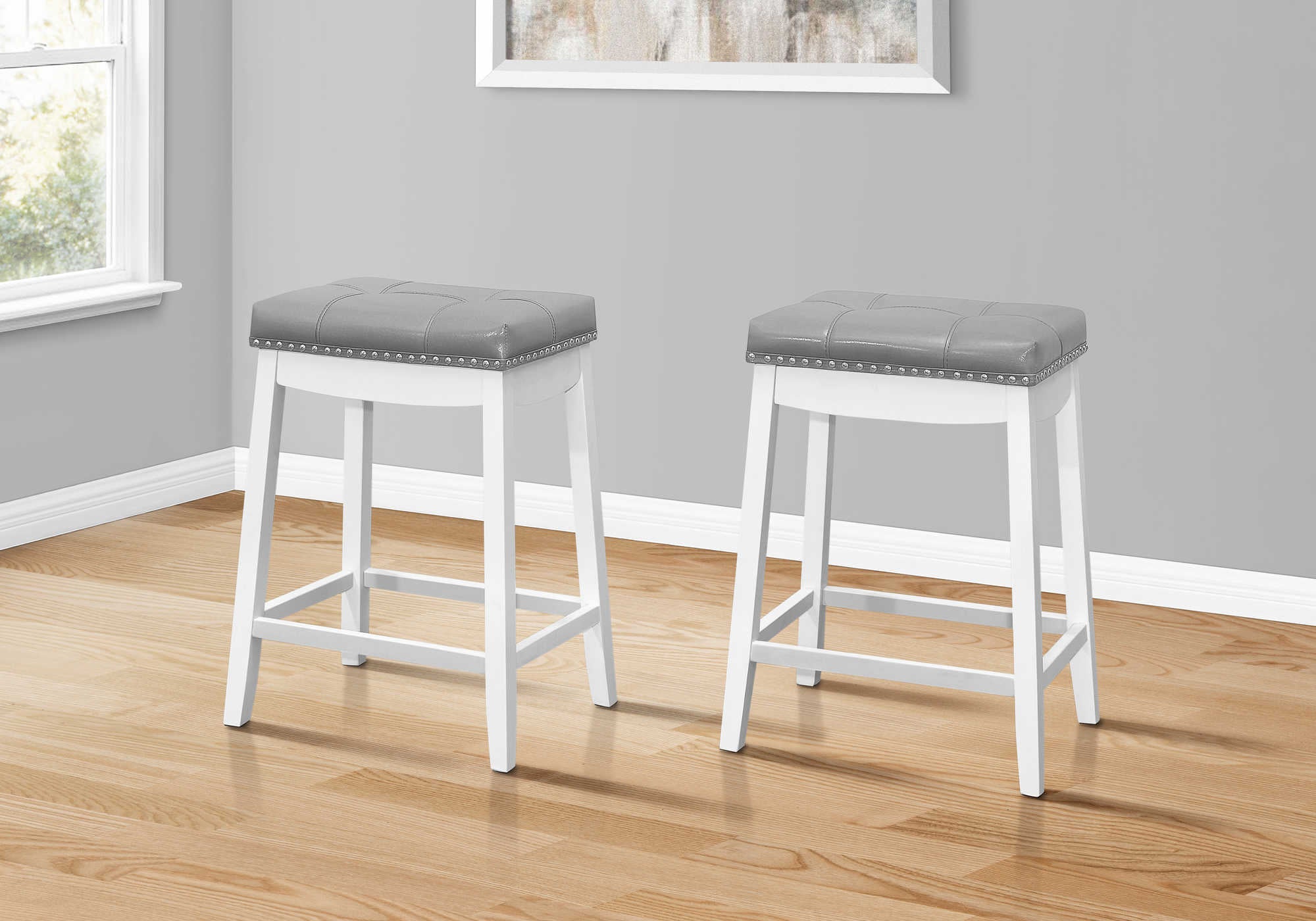 Image of barstool - 2pcs  24h  grey leather-look  white i 1263.
