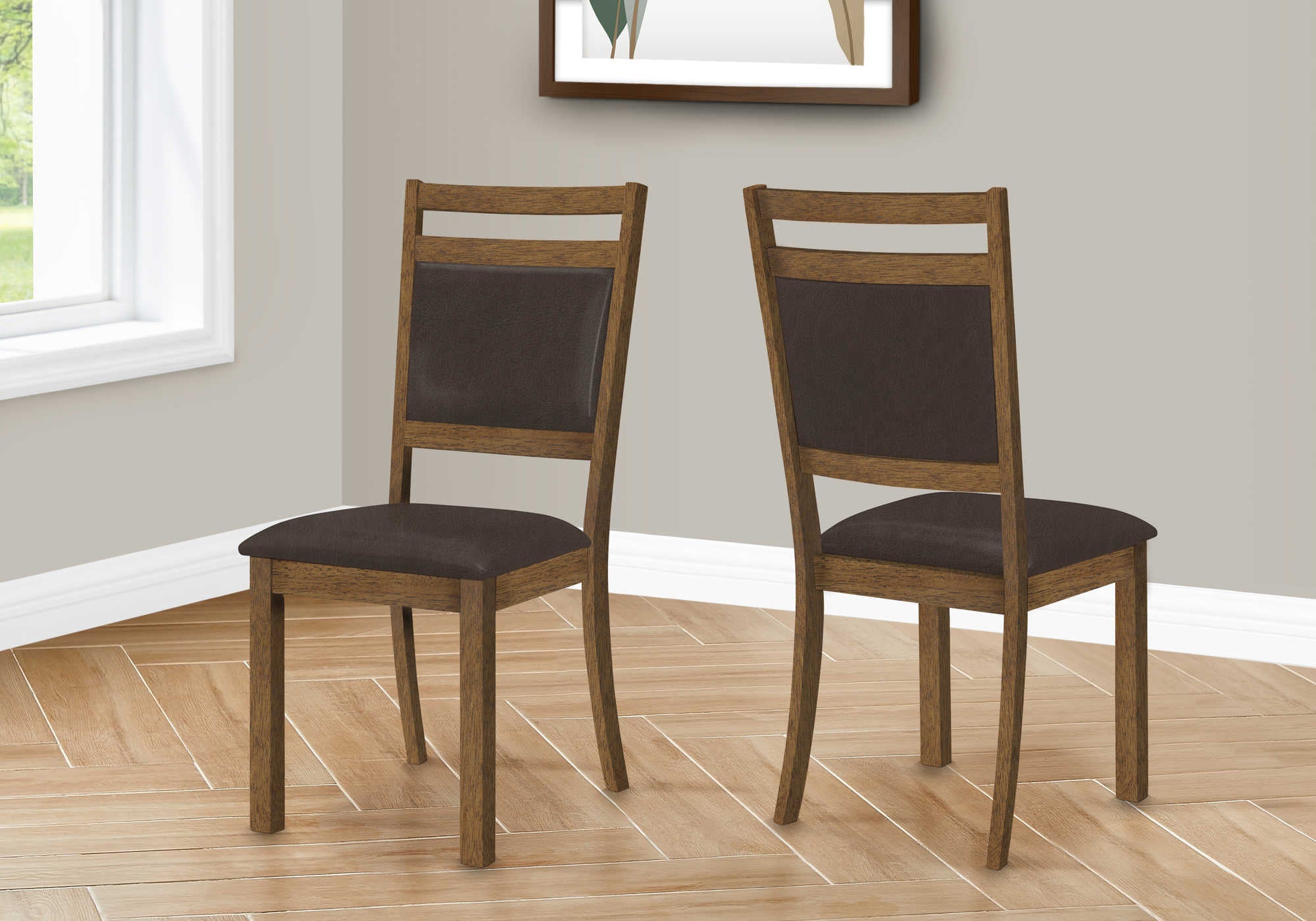 Image of dining chair - 2pcs  40h brown walnut  dark brown pu i 1310.