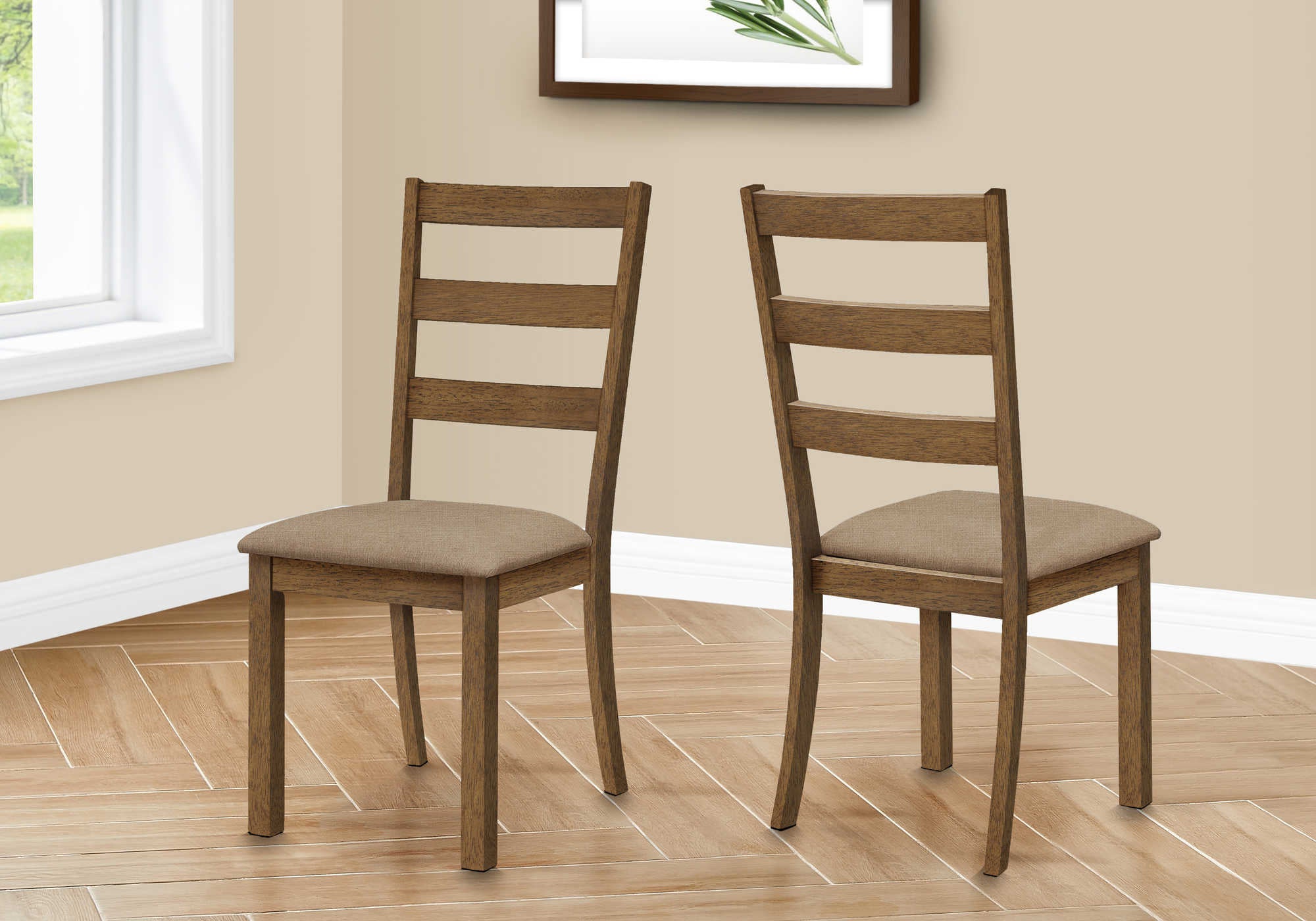 Image of dining chair - 2pcs  40h brown walnut  beige fabric i 1313.