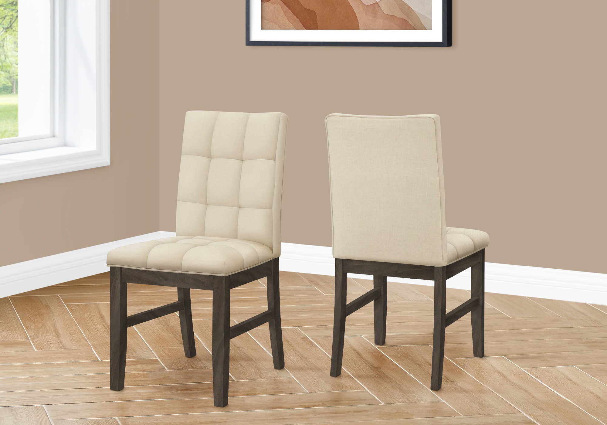 Image of dining chair - 2pcs  37h grey  cream fabric seat i 1376.