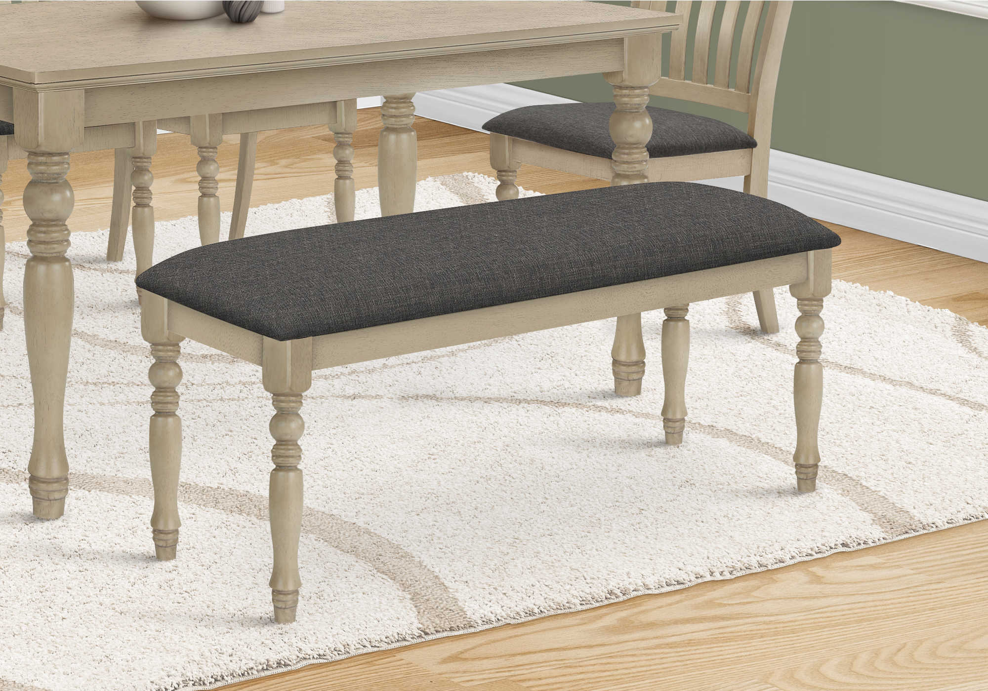 Image of bench - 48l  antique grey  grey fabric i 1393.