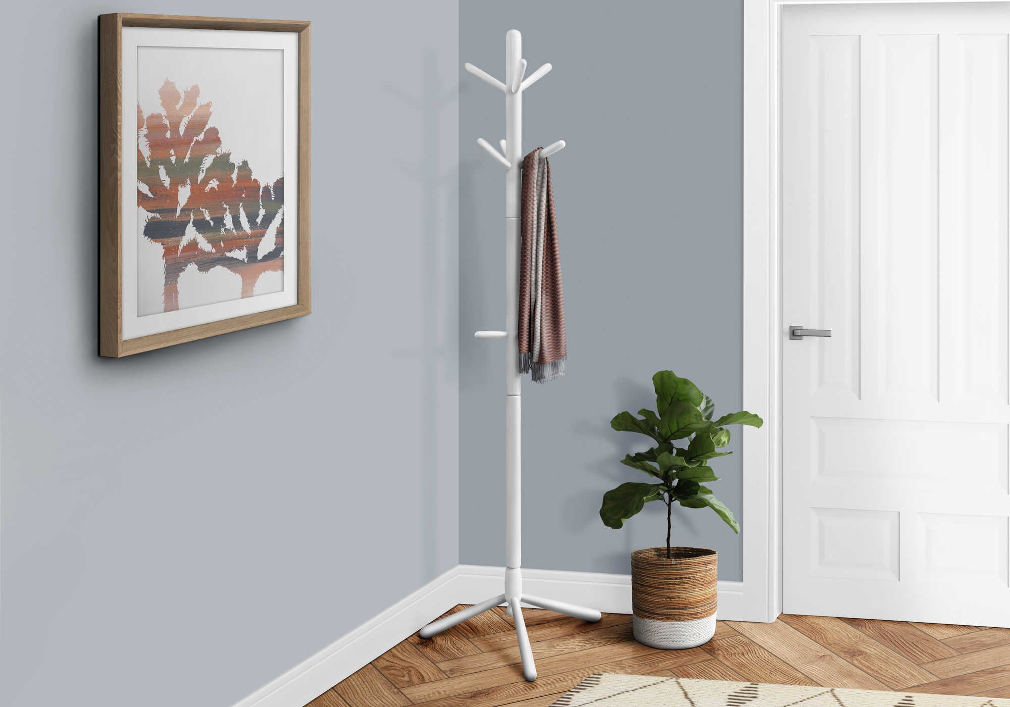 Image of coat rack - 69h  white wood contemporary style i 2002.