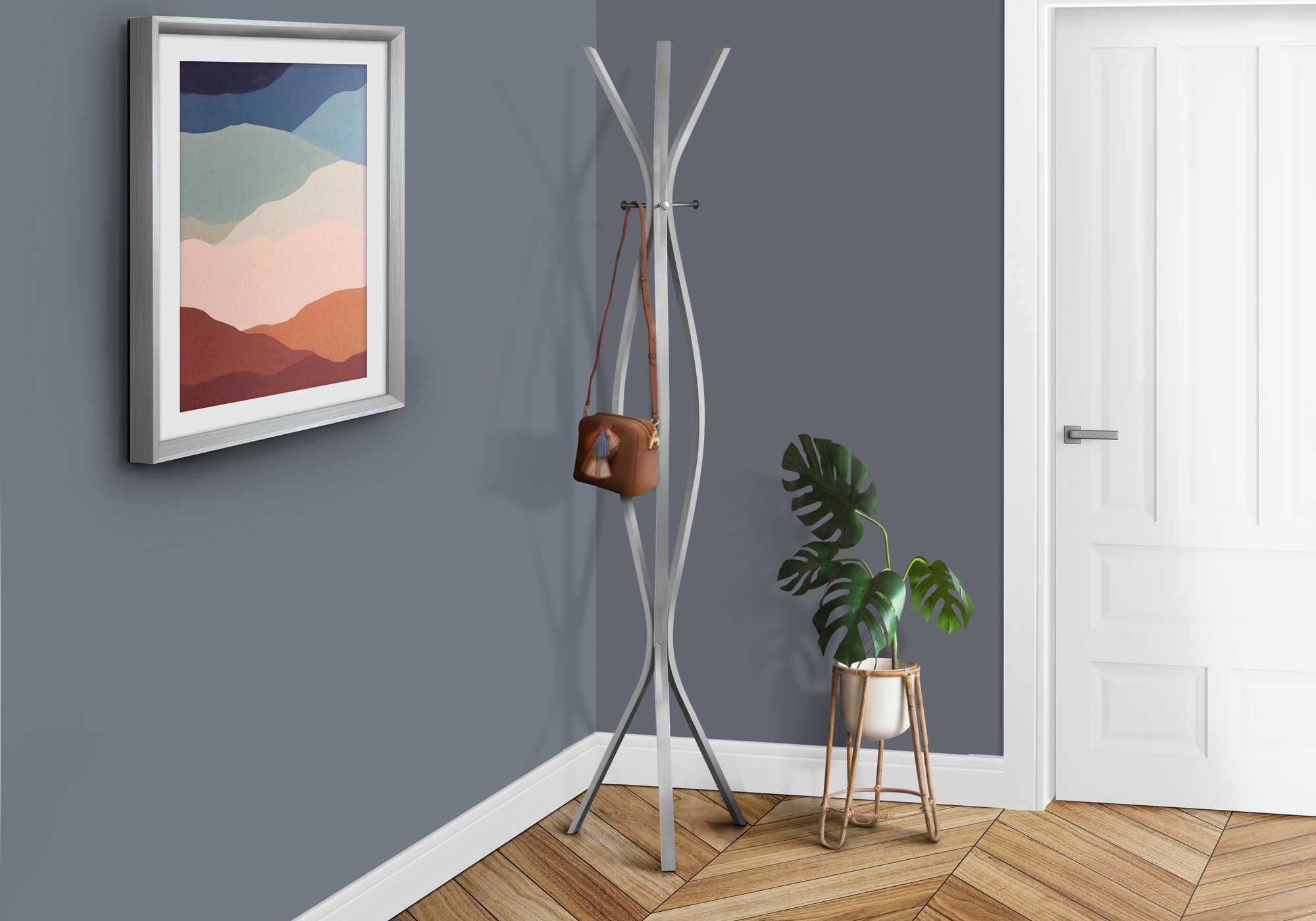 Image of coat rack - 72h  silver metal contemporary style i 2015.
