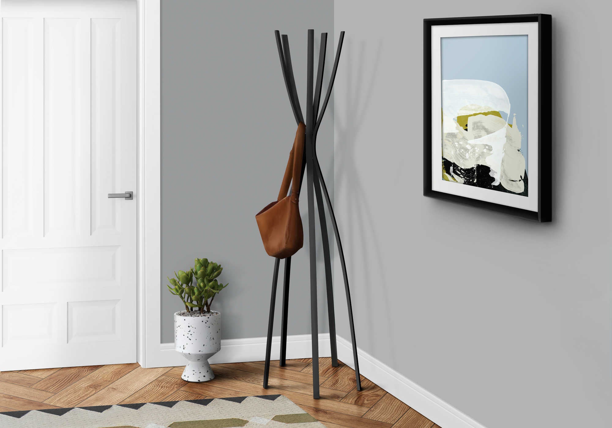 Image of coat rack - 72h  satin black metal contemporary style i 2017.