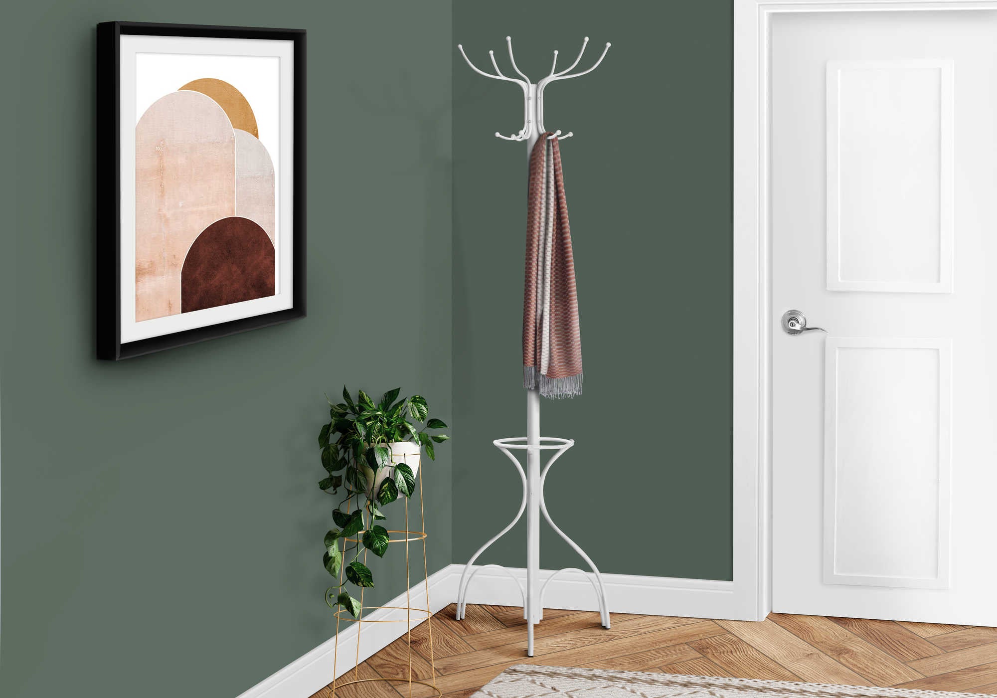 Image of coat rack - 70h  white metal with an umbrella holder i 2030.