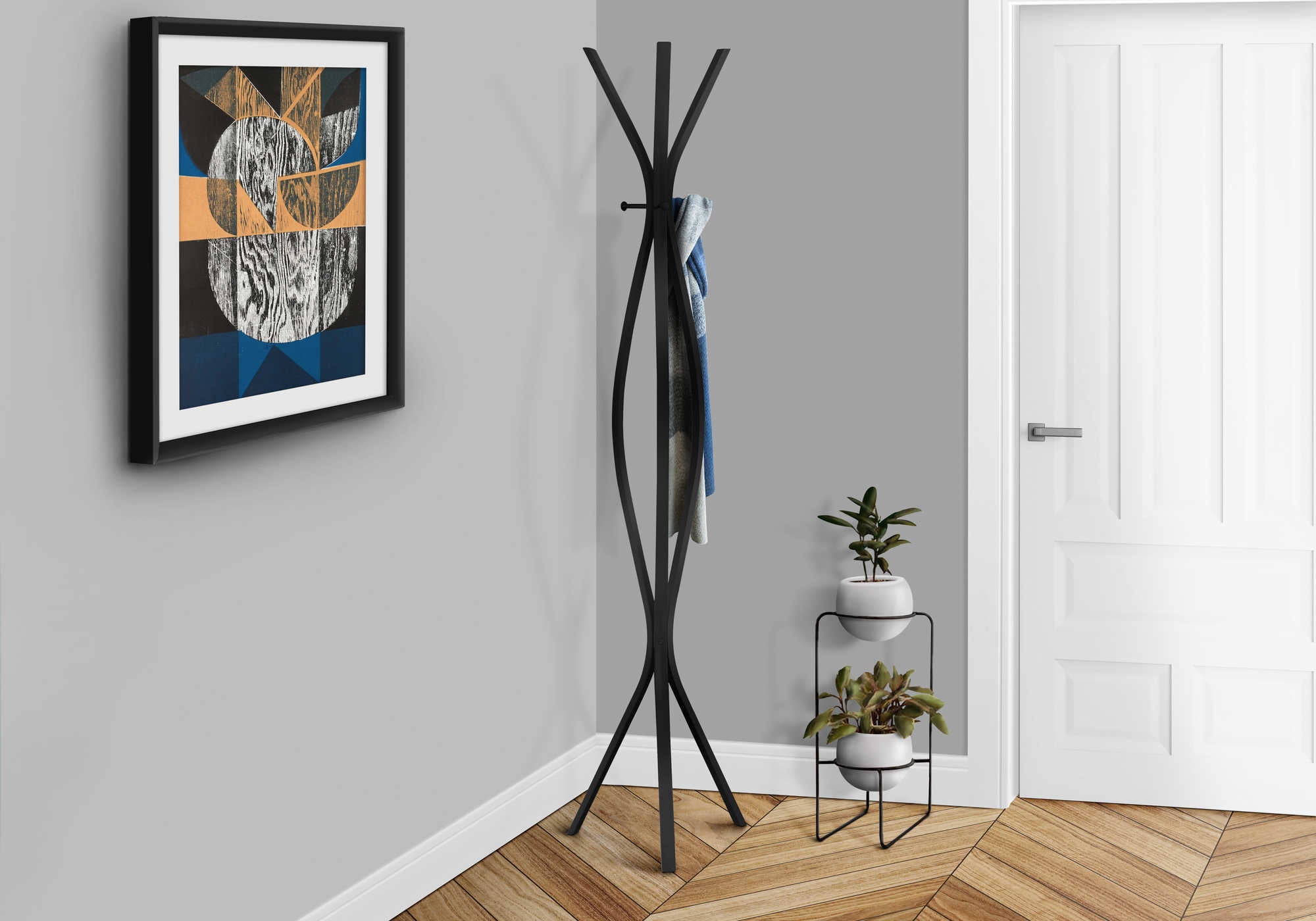 Image of coat rack - 72h  black metal contemporary style i 2051.