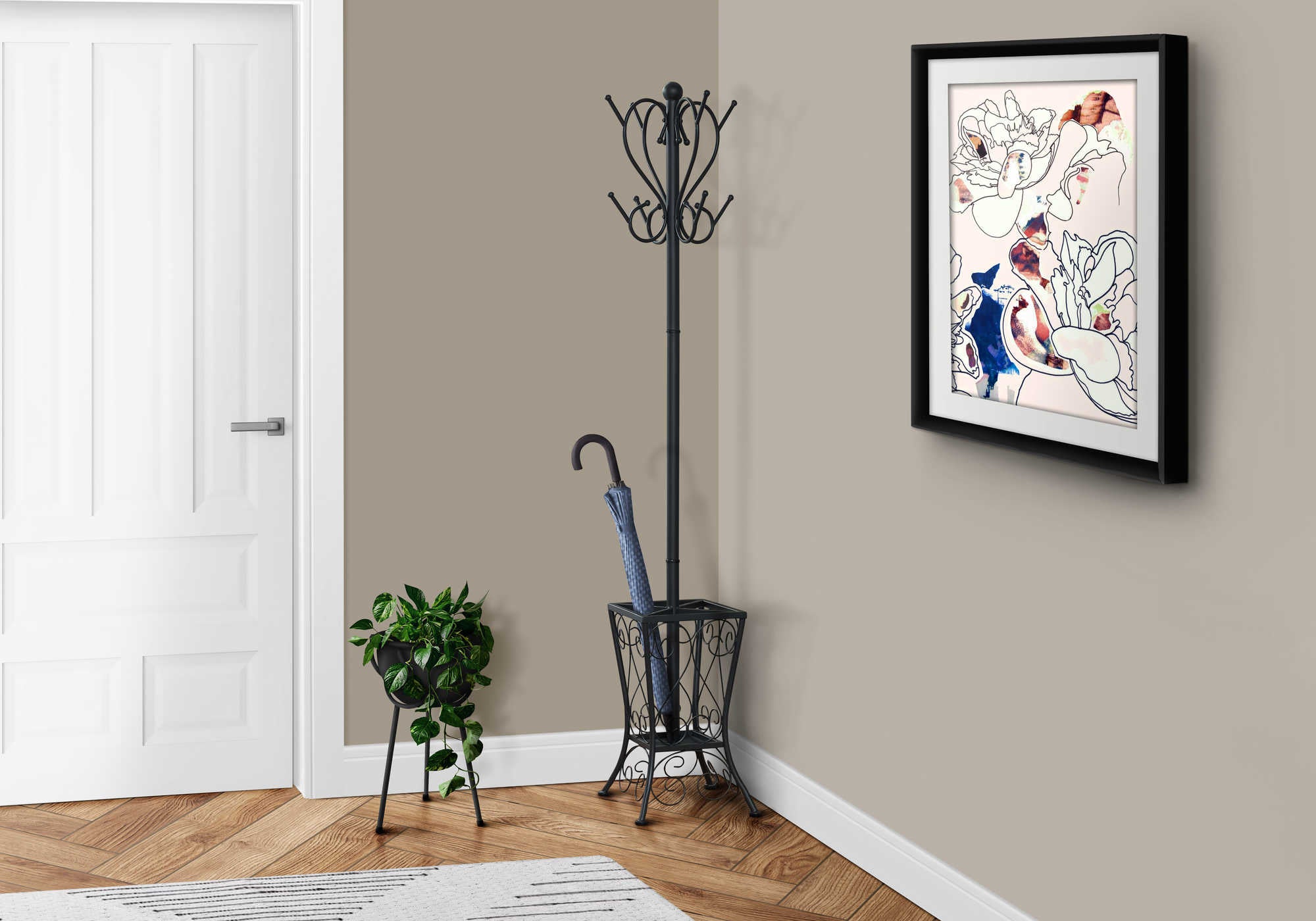 Image of coat rack - 71h  black metal with an umbrella holder i 2060.