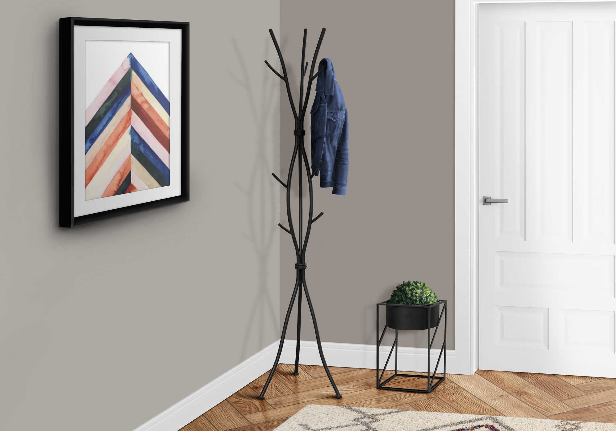 Image of coat rack - 74h  hammered black metal i 2062.