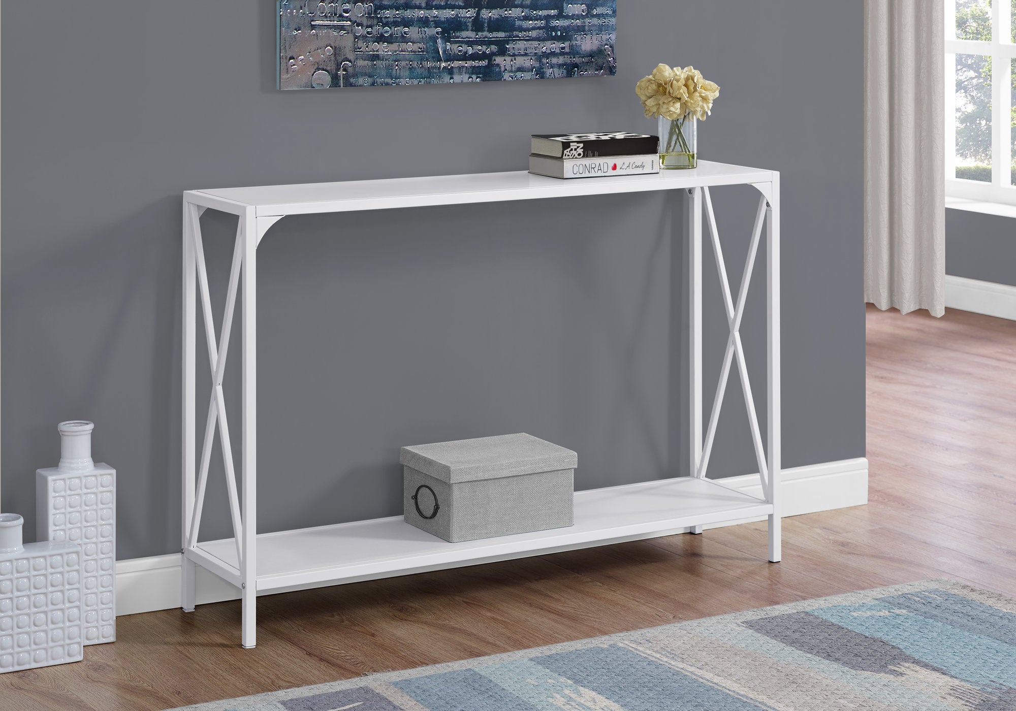 Image of accent table - 48inch l white white metal hall console  i 2124.
