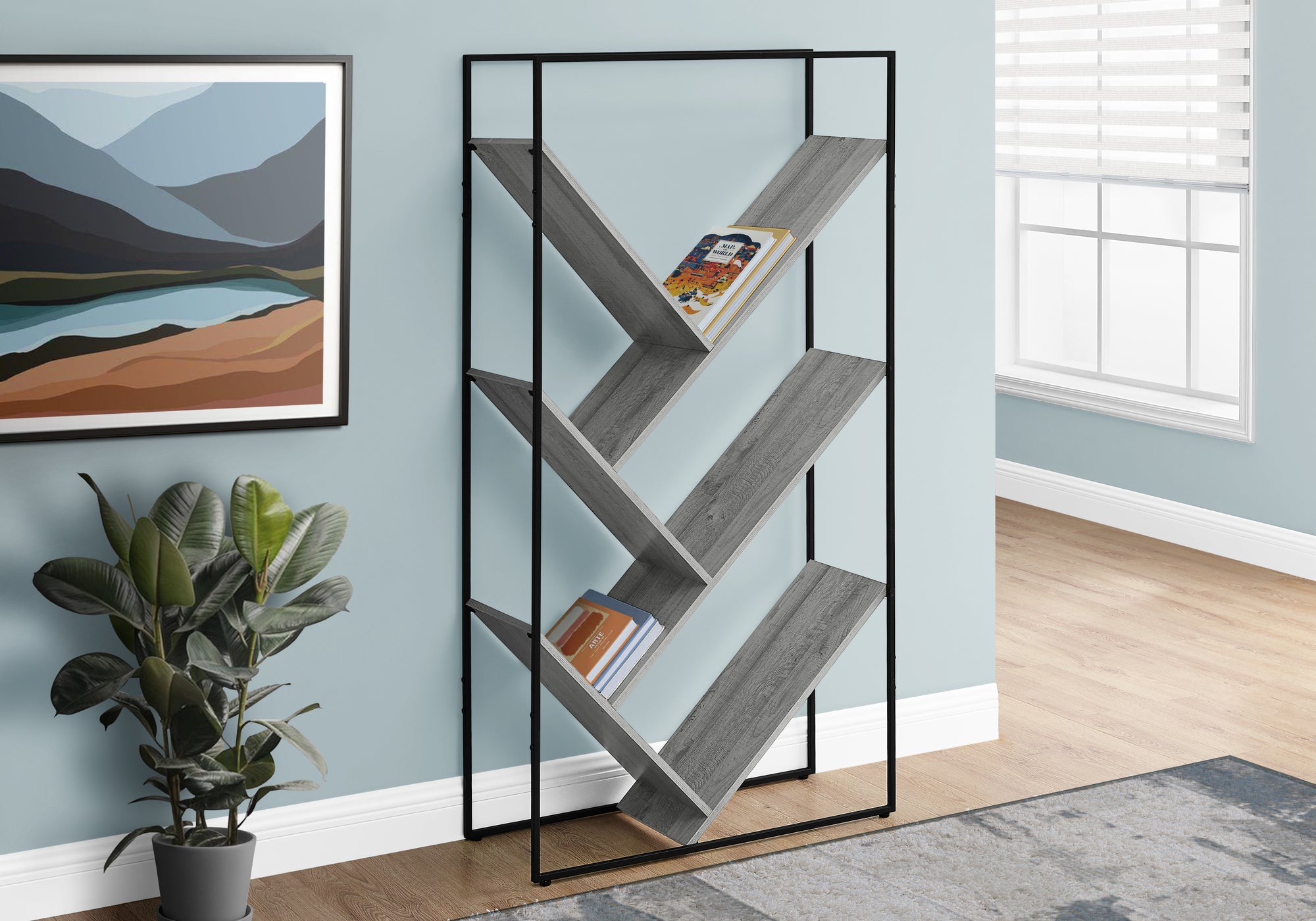 Image of bookcase - 60inch h grey black metal  i 2200.