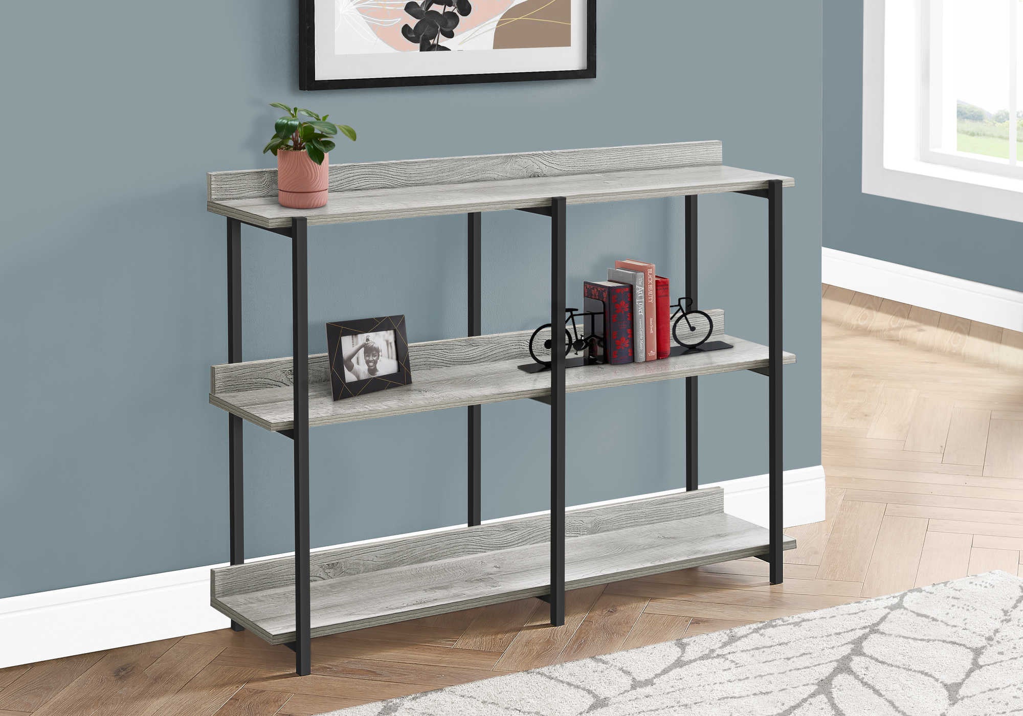 Image of accent table - 48"l / grey / black metal hall console i 2217.