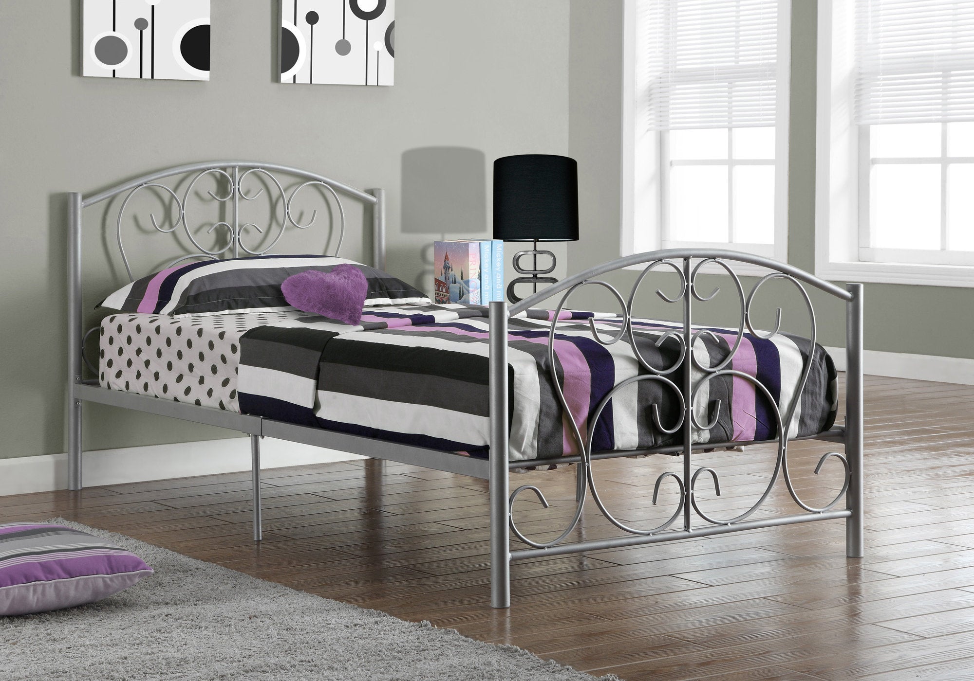 Image of bed - twin silver metal frame only i 2390s.